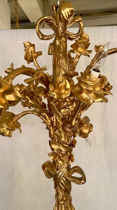 Antique French Art Nouveau Bronze D'Ore Chandelier, Circa 1900-1910