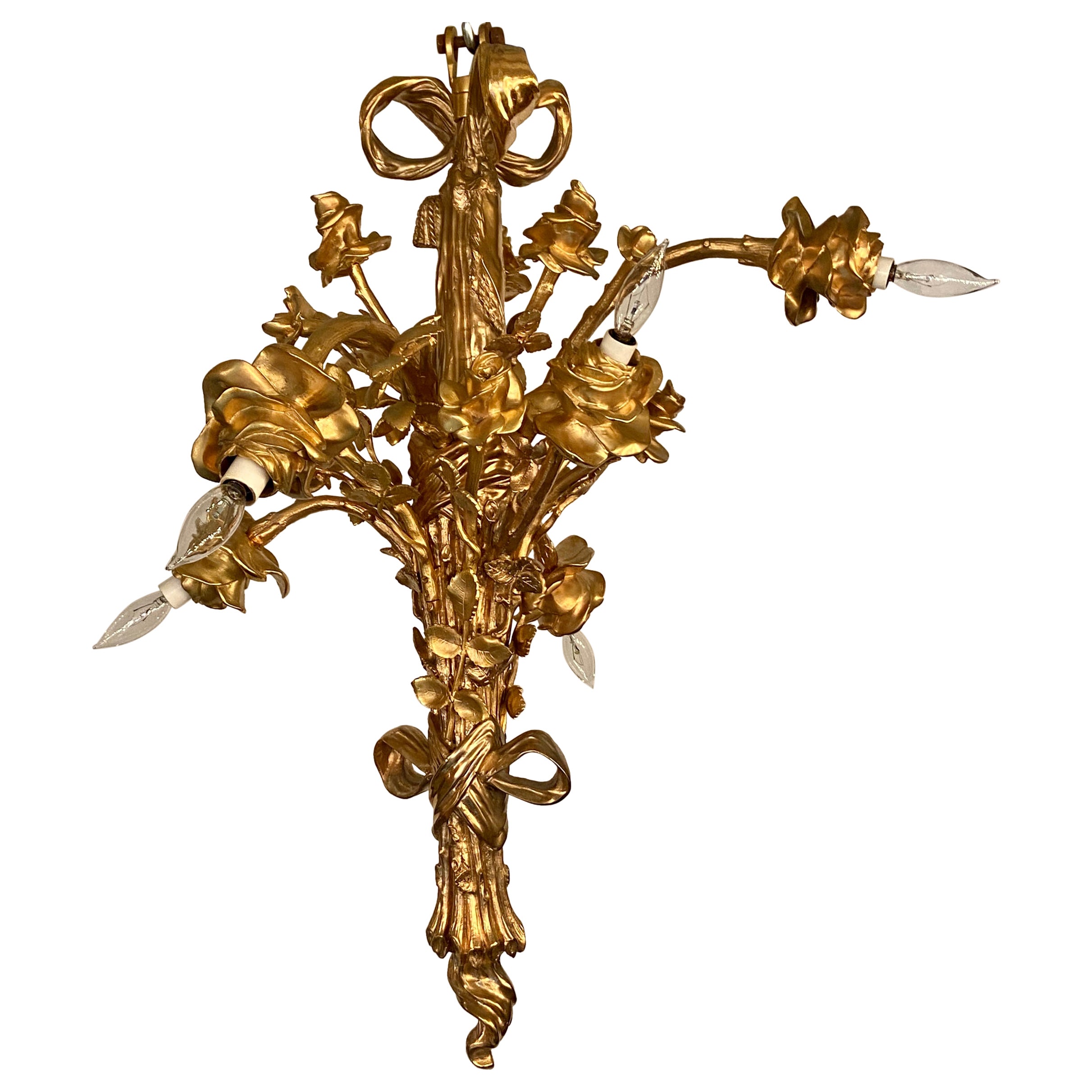 Antique French Art Nouveau Bronze D'Ore Chandelier, Circa 1900-1910