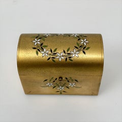 Antike antike französische Jugendstil-Bronze-D'ore-Schmuckkästchen mit Emaille-Blumen Ca. 1920.