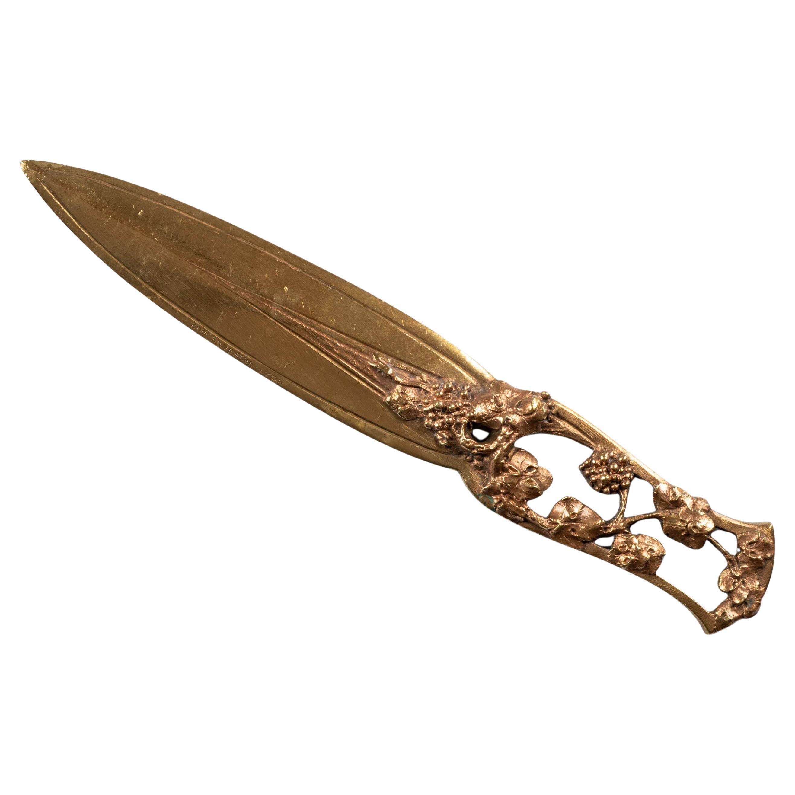 Antique French Art Nouveau Bronze Nature Grape Vine Letter Opener Silvestre Lyon