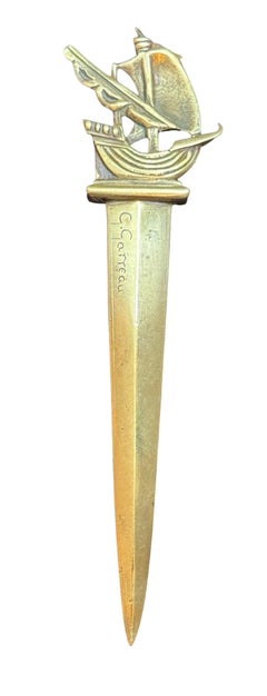 Antique French Art Nouveau Bronze Sailing Ship Letter Opener, 1910s or older
