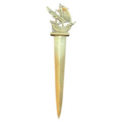 Antique French Art Nouveau Bronze Sailing Ship Letter Opener, 1910s or older Antique French Art Nouveau Bronze Sailing Ship Letter Opener, 1910s or older