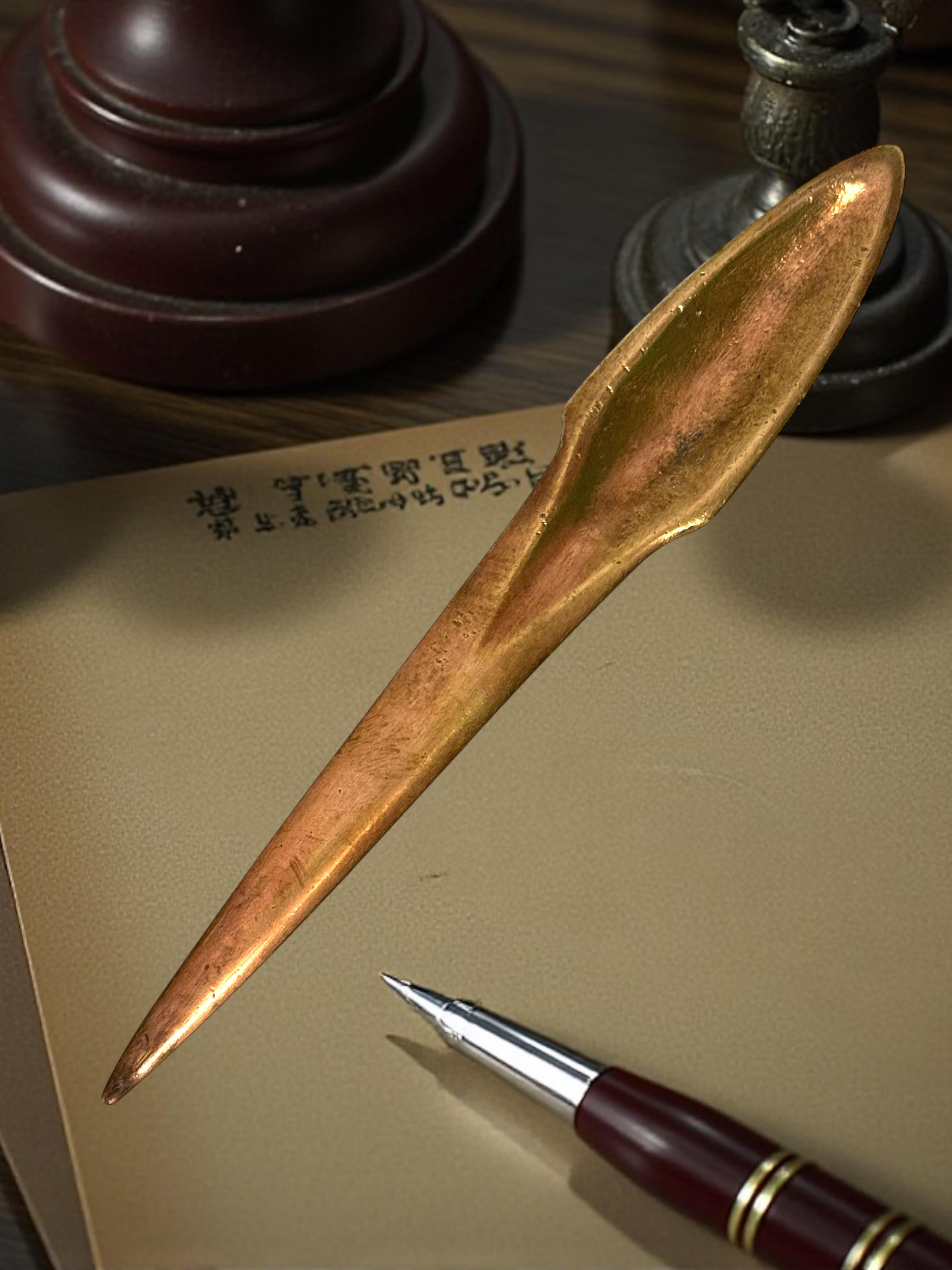 Antique French Art Nouveau Bronze Weizengarbe Brieföffner, 1910s oder älter im Angebot 4