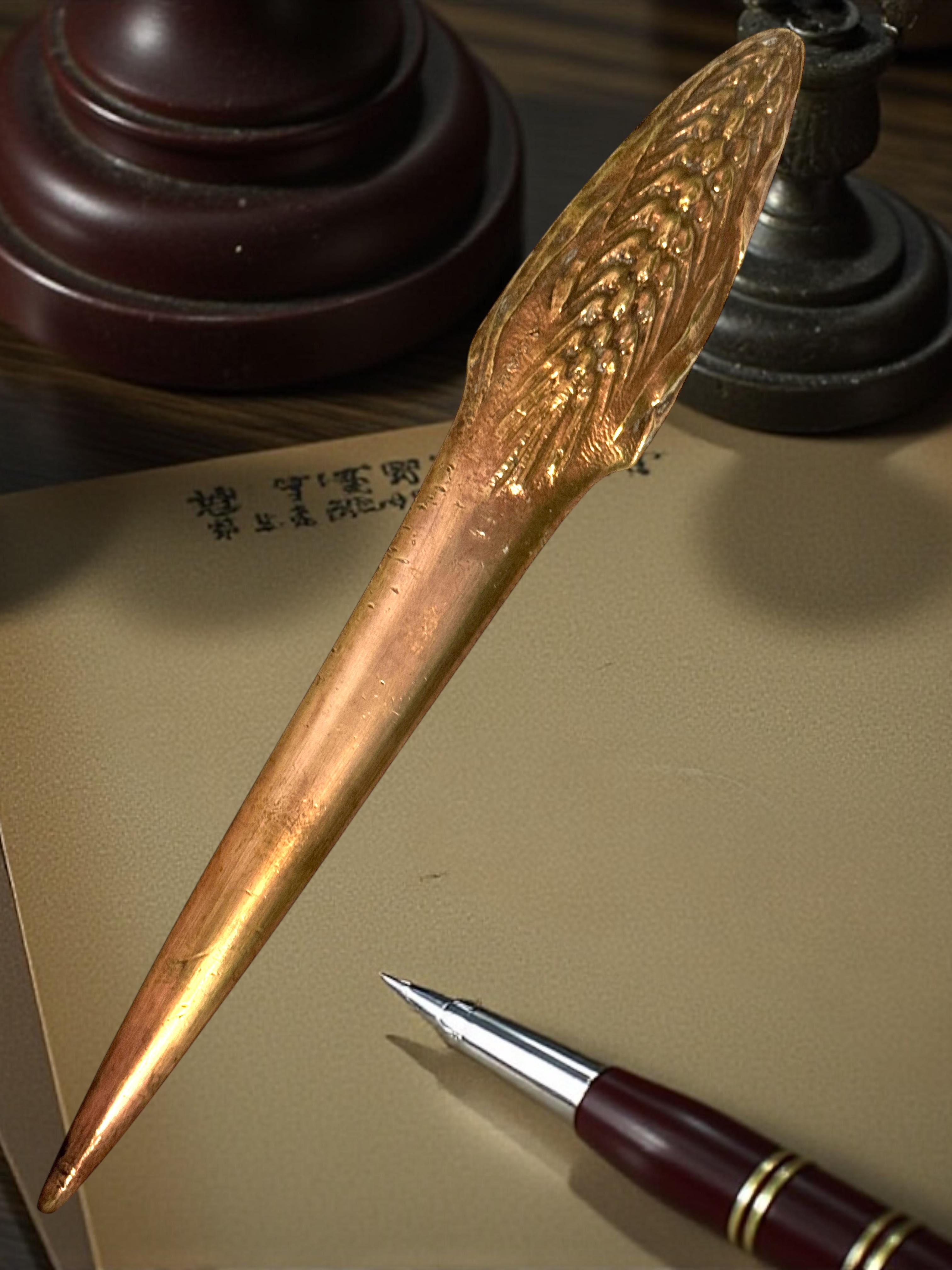 Antique French Art Nouveau Bronze Weizengarbe Brieföffner, 1910s oder älter im Angebot 1