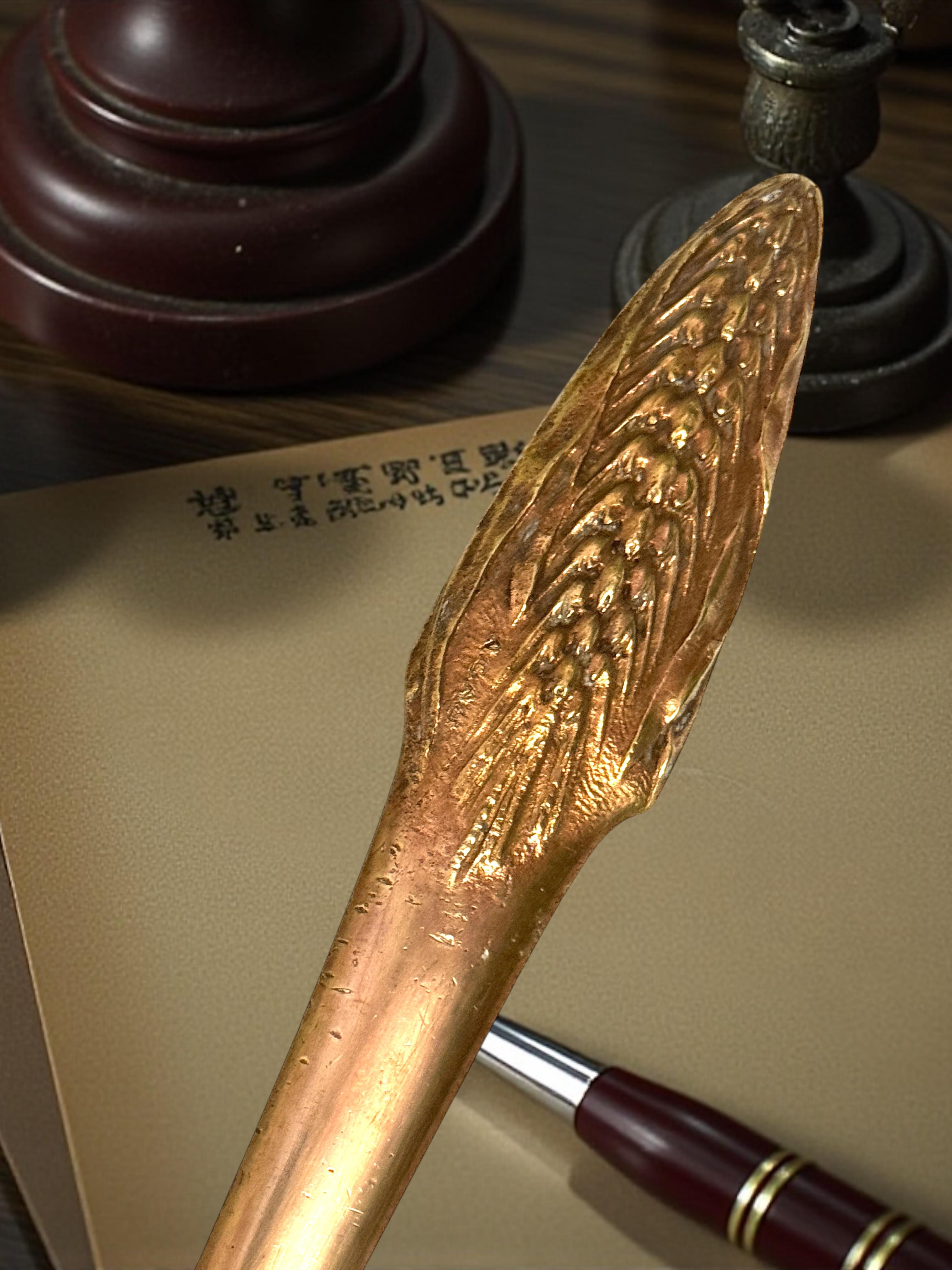 Antique French Art Nouveau Bronze Weizengarbe Brieföffner, 1910s oder älter im Angebot 2