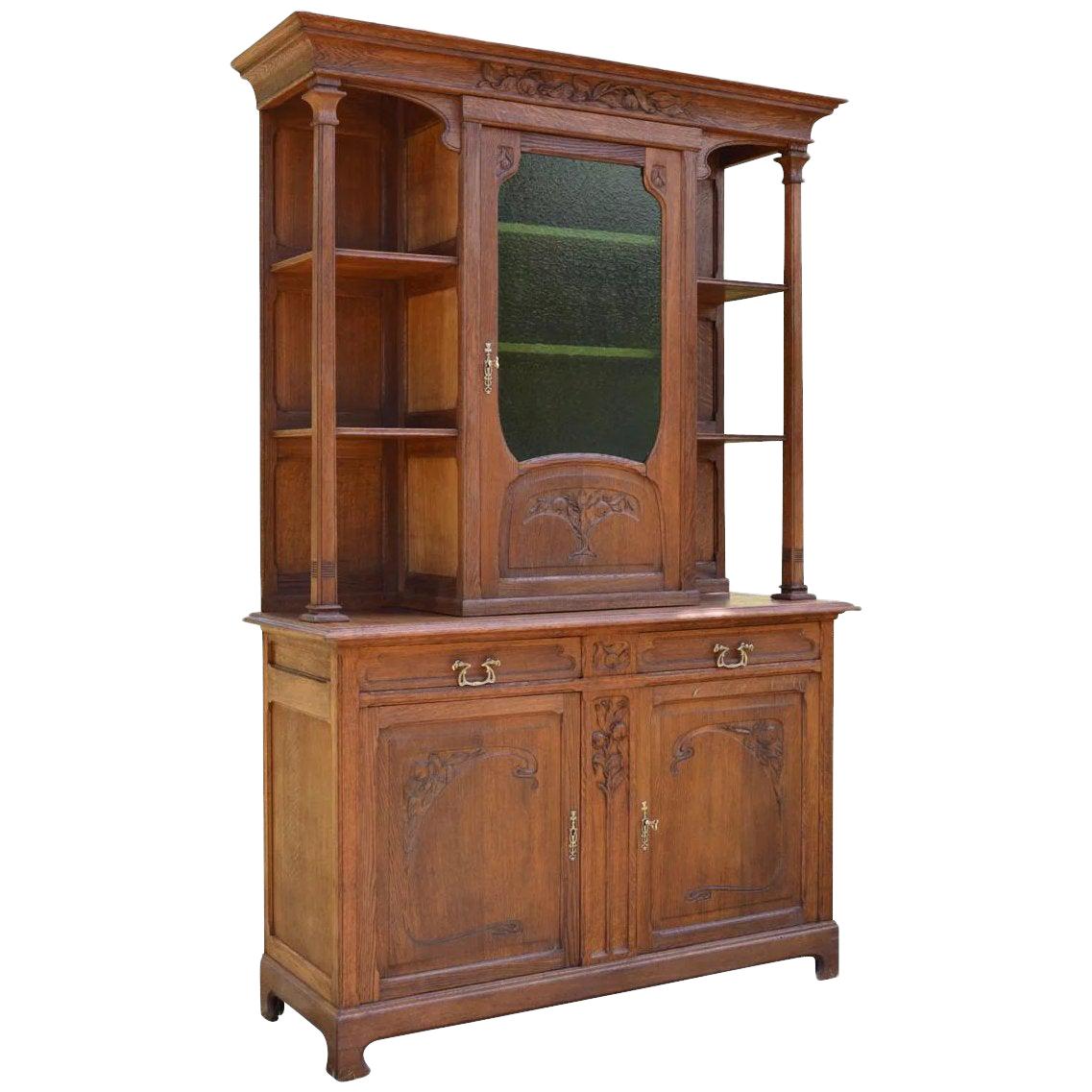 Antique French Art Nouveau Buffet in Carved Chestnut Wood, circa 1900 For Sale