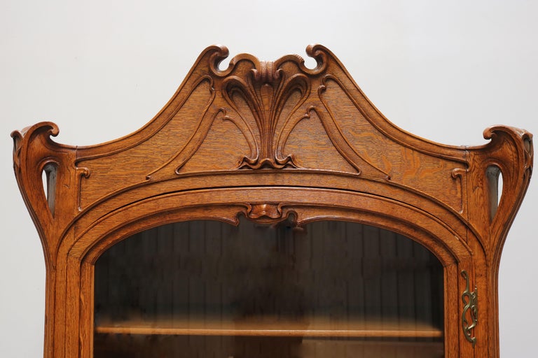 Hand-Carved Antique French Art Nouveau Cabinet by Henri Sauvage 1900 Oak Display Cabinet For Sale