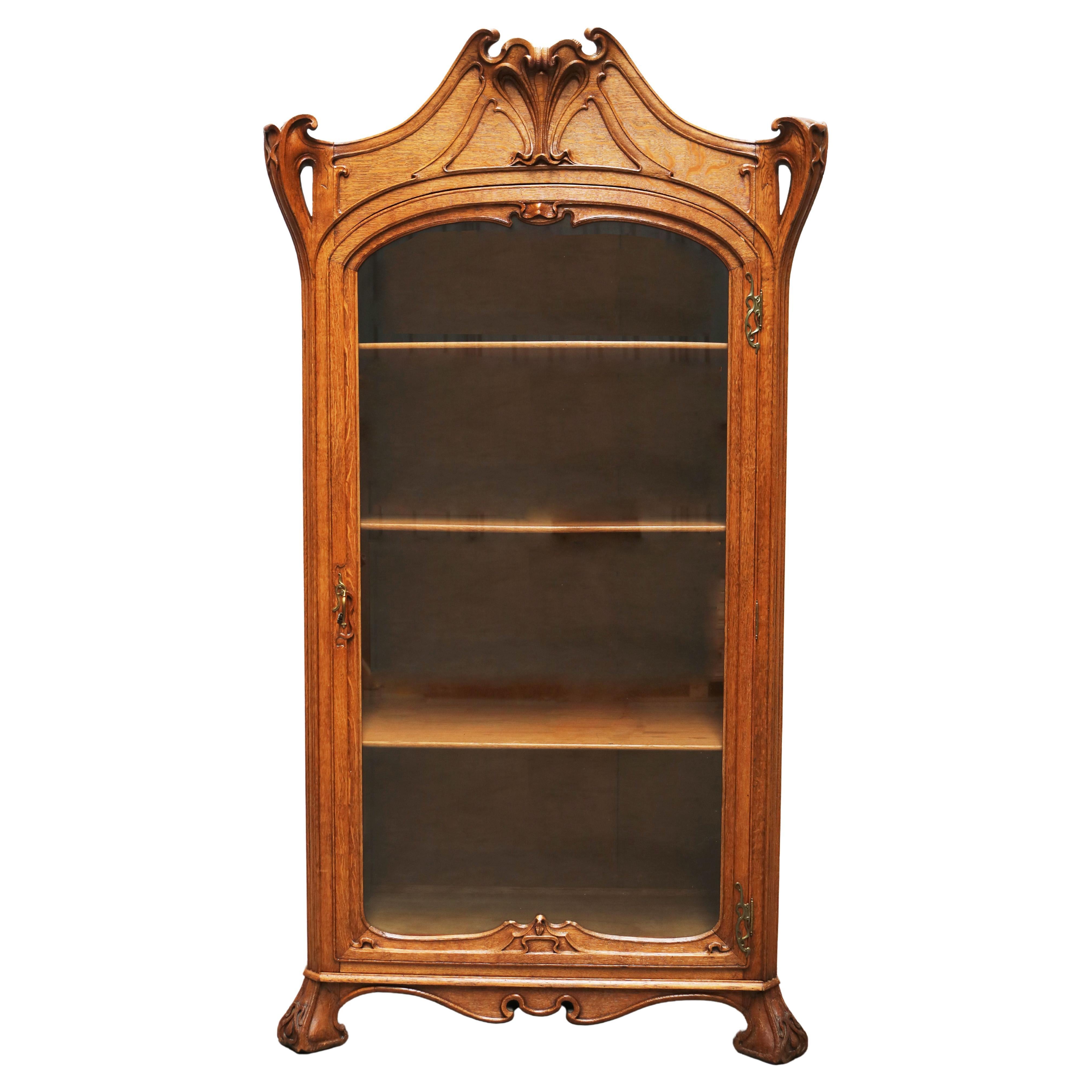 Antique French Art Nouveau Cabinet by Henri Sauvage 1900 Oak Display Cabinet