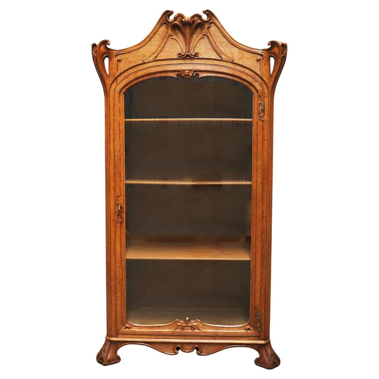 Antique French Art Nouveau Cabinet by Henri Sauvage 1900 Oak Display Cabinet For Sale