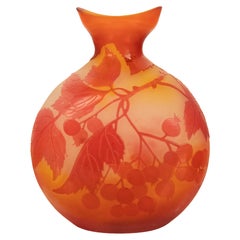 Antique French Art Nouveau Cameo Art Glass Emile Galle Vase Leaves Berries 1900