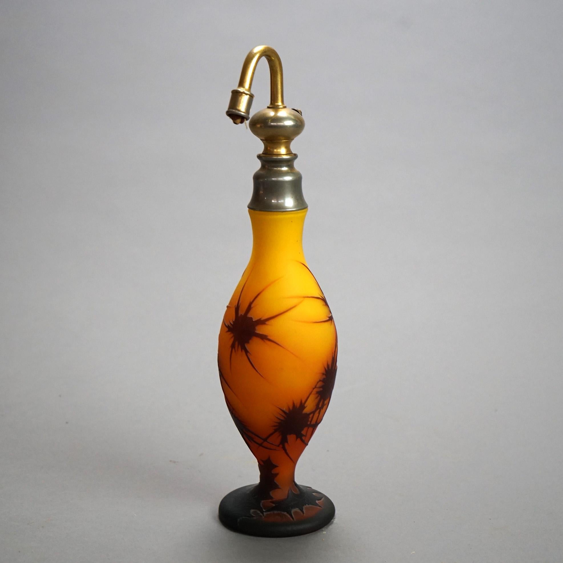 20th Century Antique French Art Nouveau Cameo Cutback Art Glass Perfume Atomizer Circa 1920 For Sale