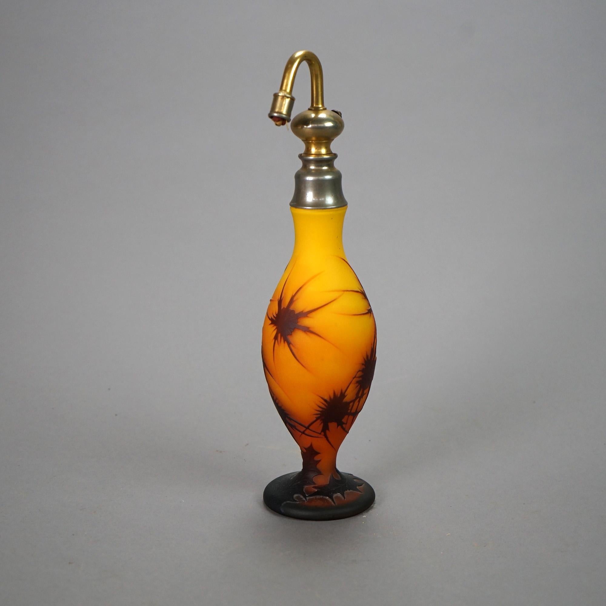 Antique French Art Nouveau Cameo Cutback Art Glass Perfume Atomizer Circa 1920 For Sale 1
