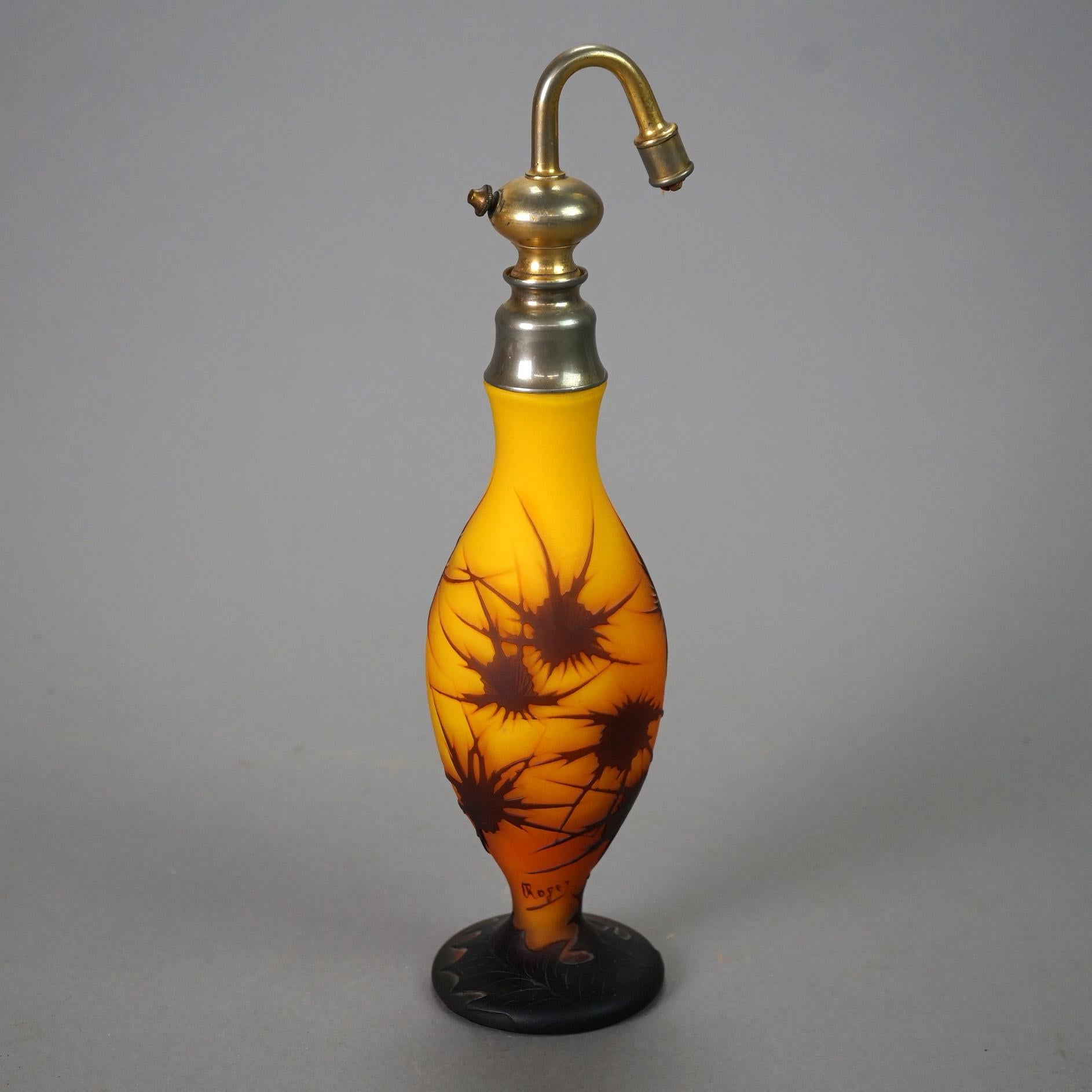 Antique French Art Nouveau Cameo Cutback Art Glass Perfume Atomizer Circa 1920 For Sale 2