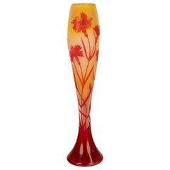 Antique French Art Nouveau Cameo Glass Soliflore Carnation Vase Emile Galle 1900