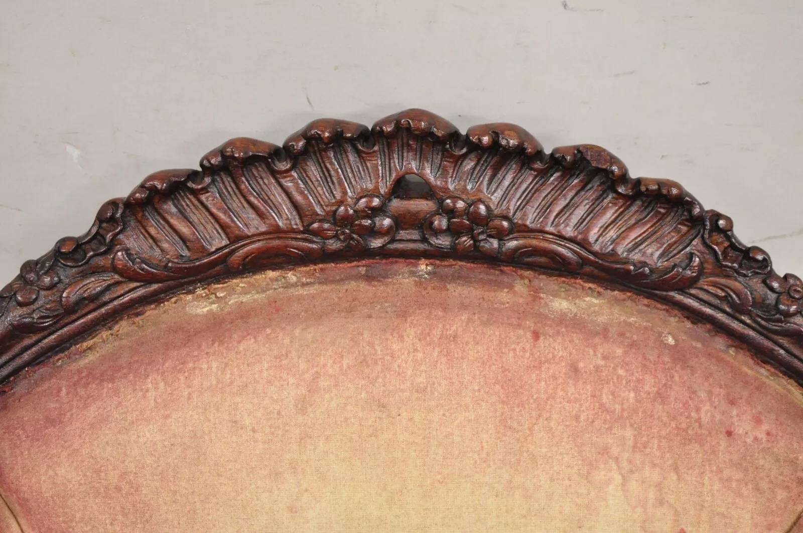 20th Century Antique French Art Nouveau Carved Mahogany Bergere Club Lounge Arm Chair