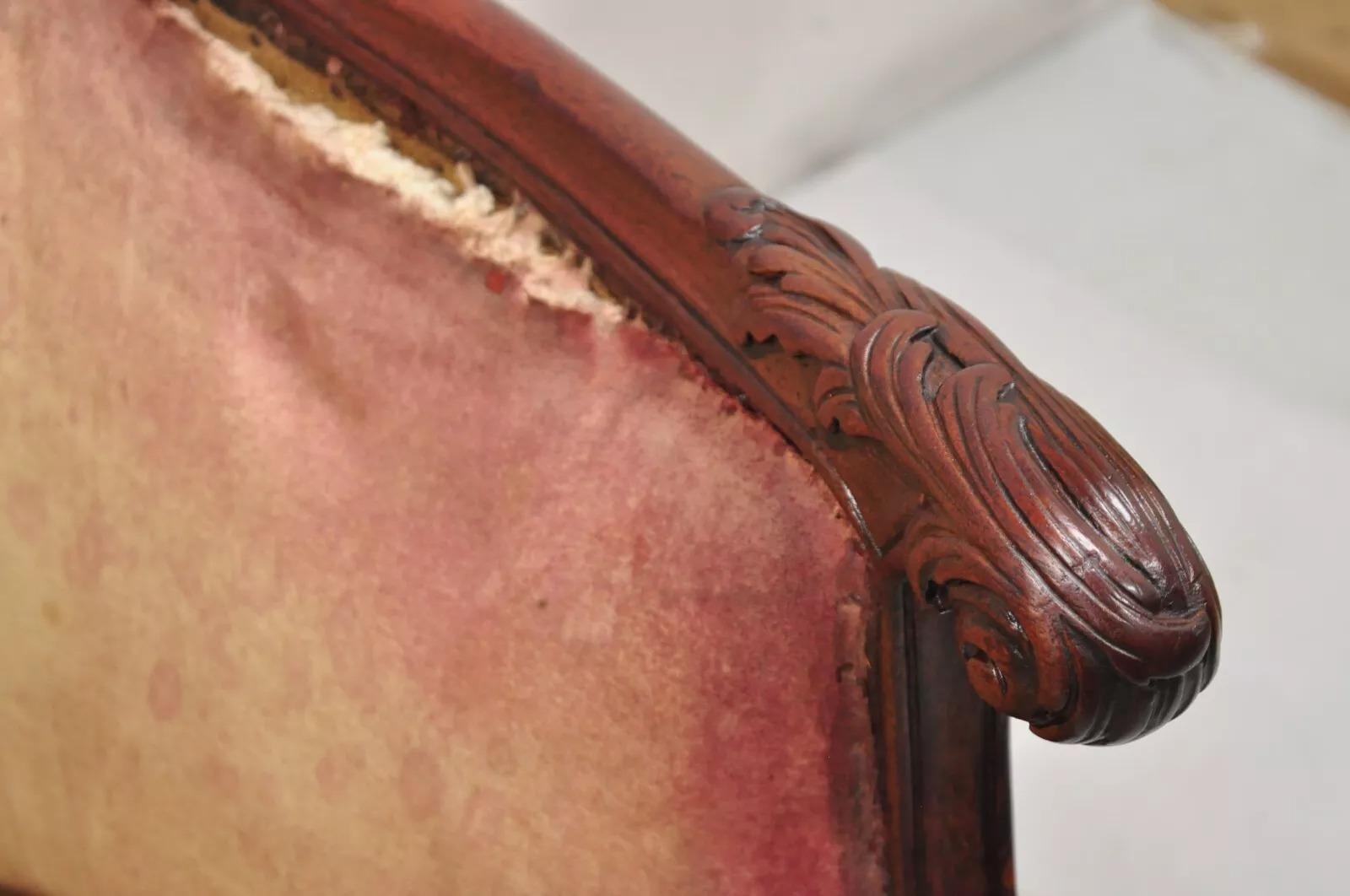 Antique French Art Nouveau Carved Mahogany Bergere Club Lounge Arm Chair 2