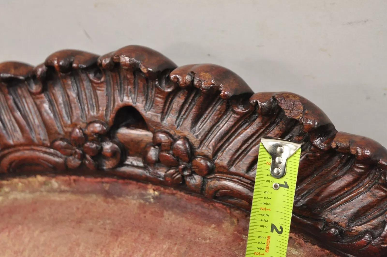 Antique French Art Nouveau Carved Mahogany Bergere Club Lounge Arm Chair 4
