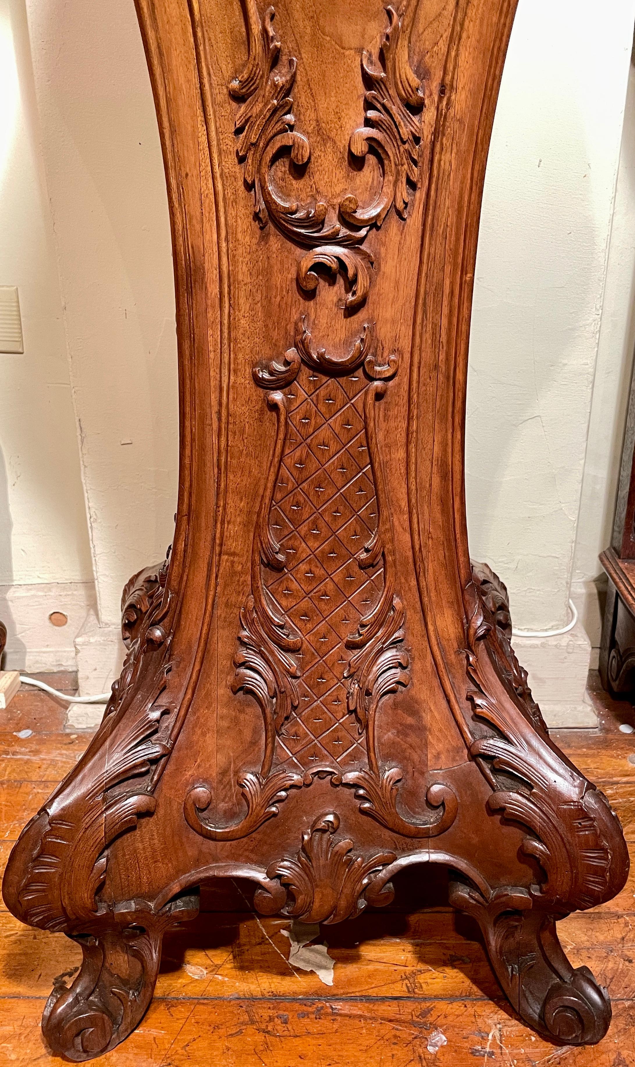 Antique French Art Nouveau Carved Walnut Marble Top Pedestal, Circa 1890. For Sale 2