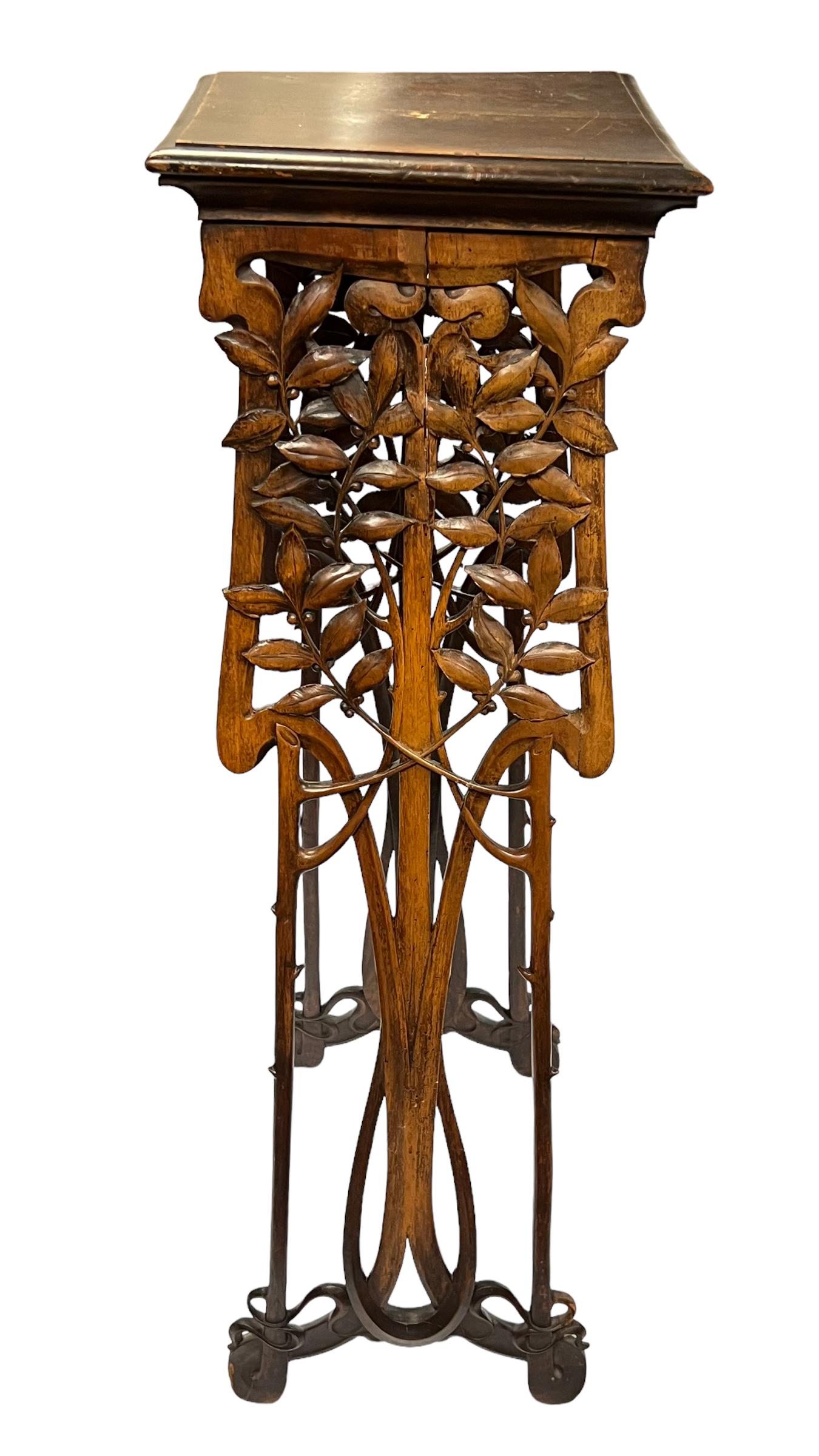 Antique French Art Nouveau Carved Wooden Plant Stand For Sale 5
