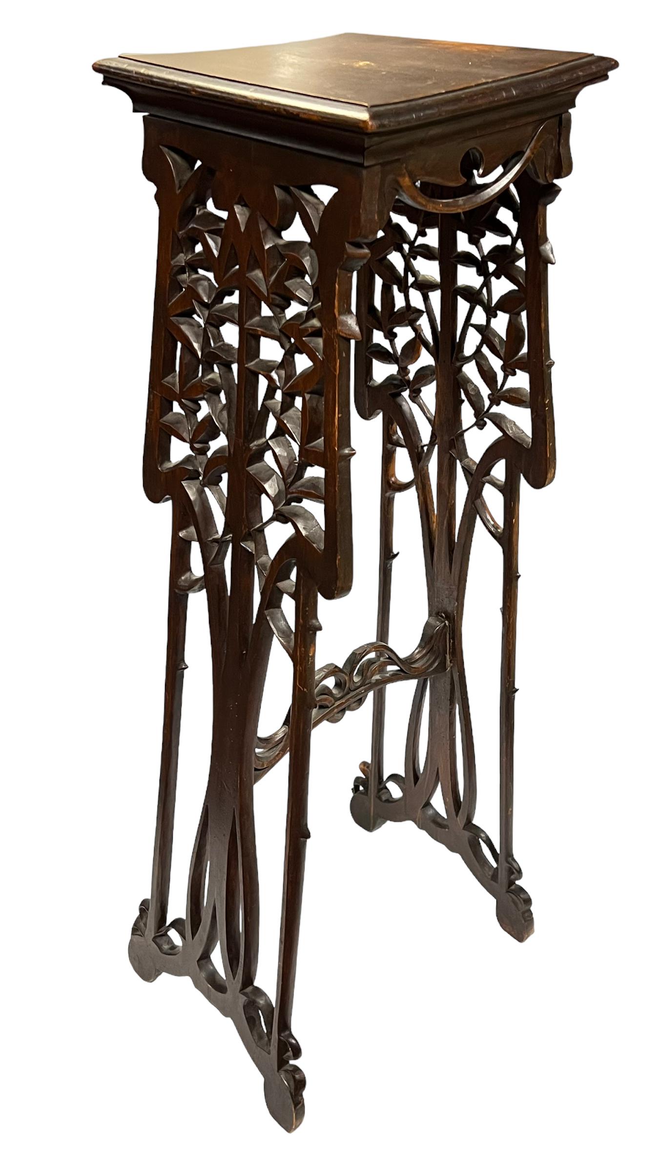 19th Century Antique French Art Nouveau Carved Wooden Plant Stand For Sale
