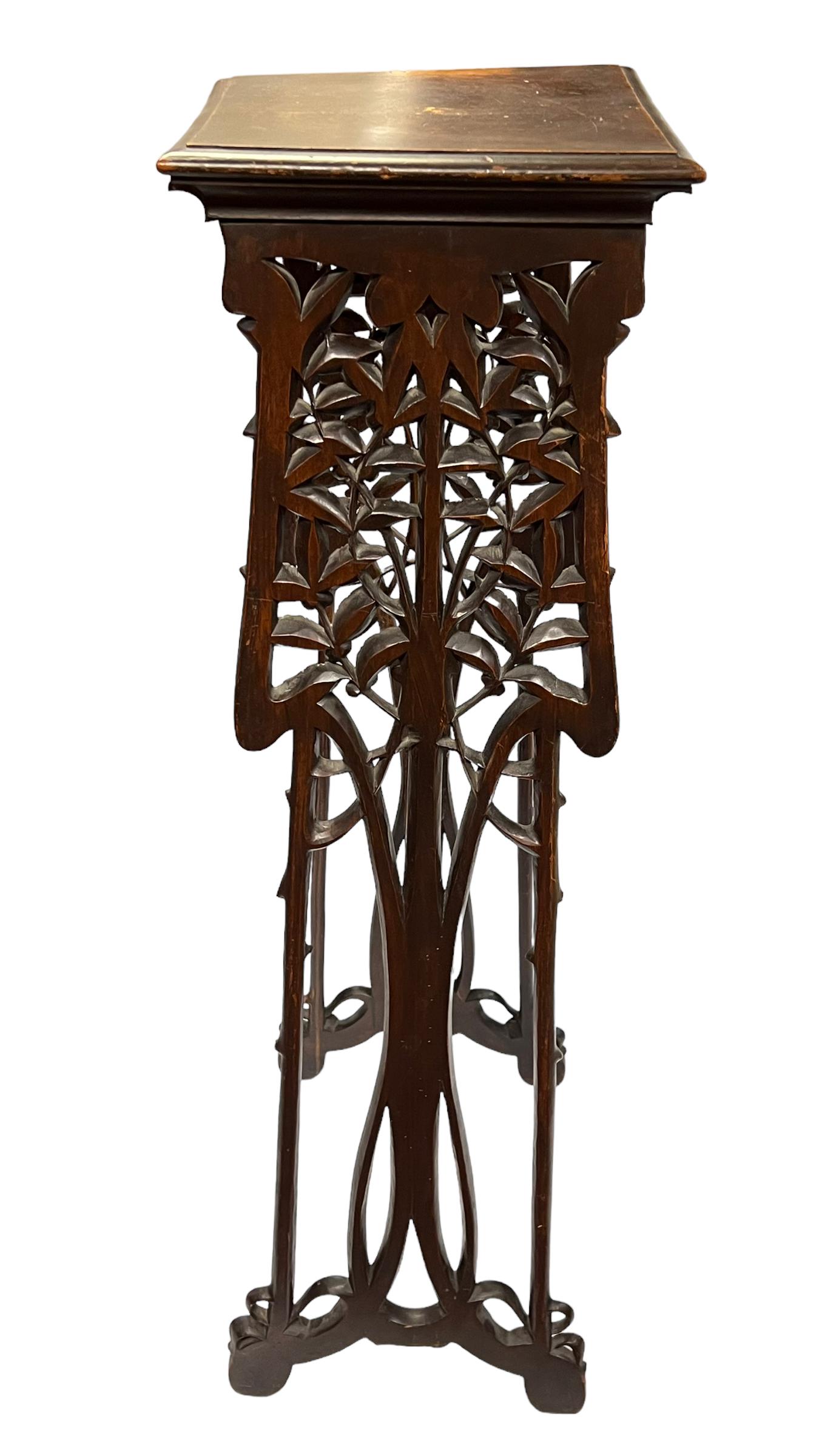 Antique French Art Nouveau Carved Wooden Plant Stand For Sale 1