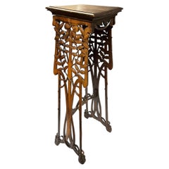 Used French Art Nouveau Carved Wooden Plant Stand