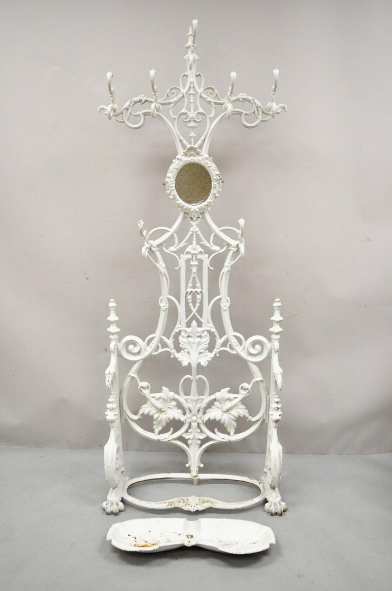Antique French Art Nouveau Cast Iron Hall Tree Mirror Stand attr Alfred Corneau For Sale at 1stDibs