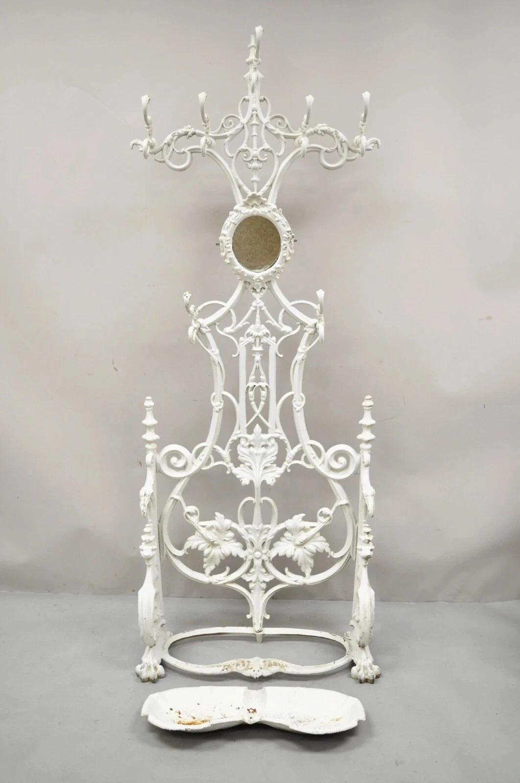 Antique French Art Nouveau Cast Iron Hall Tree Mirror Stand attr Alfred Corneau For Sale 6