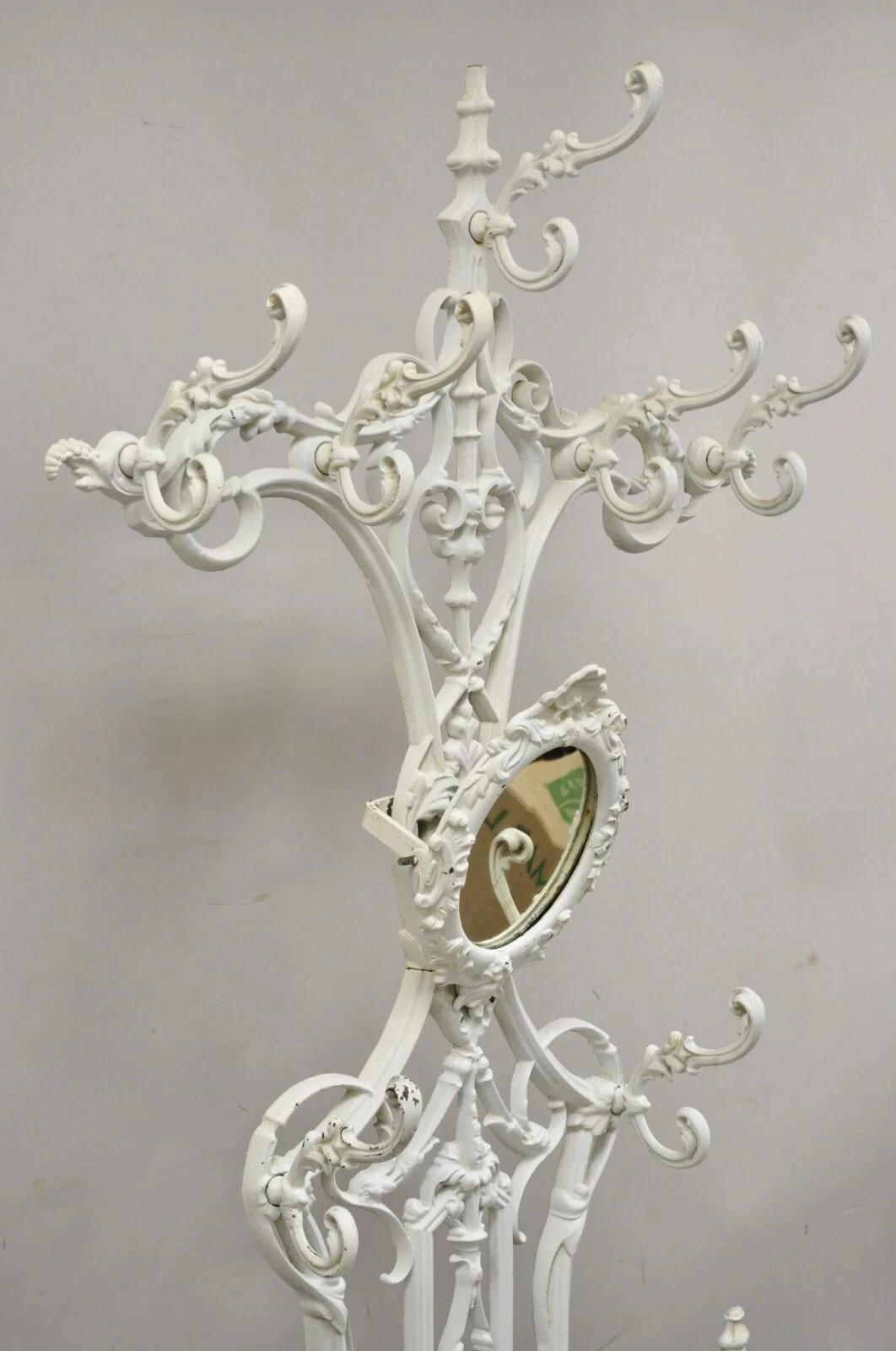 19th Century Antique French Art Nouveau Cast Iron Hall Tree Mirror Stand attr Alfred Corneau For Sale