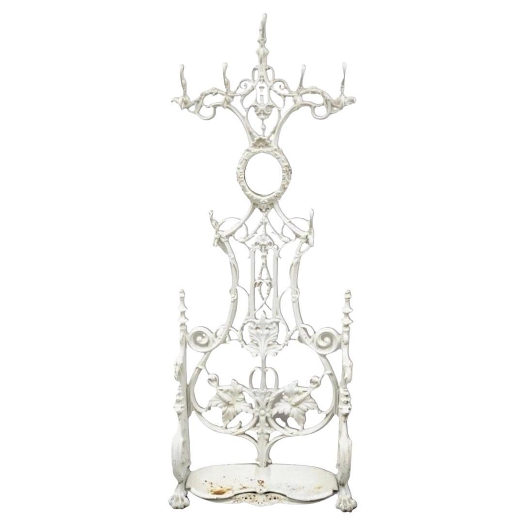 Antique French Art Nouveau Cast Iron Hall Tree Mirror Stand attr Alfred Corneau For Sale
