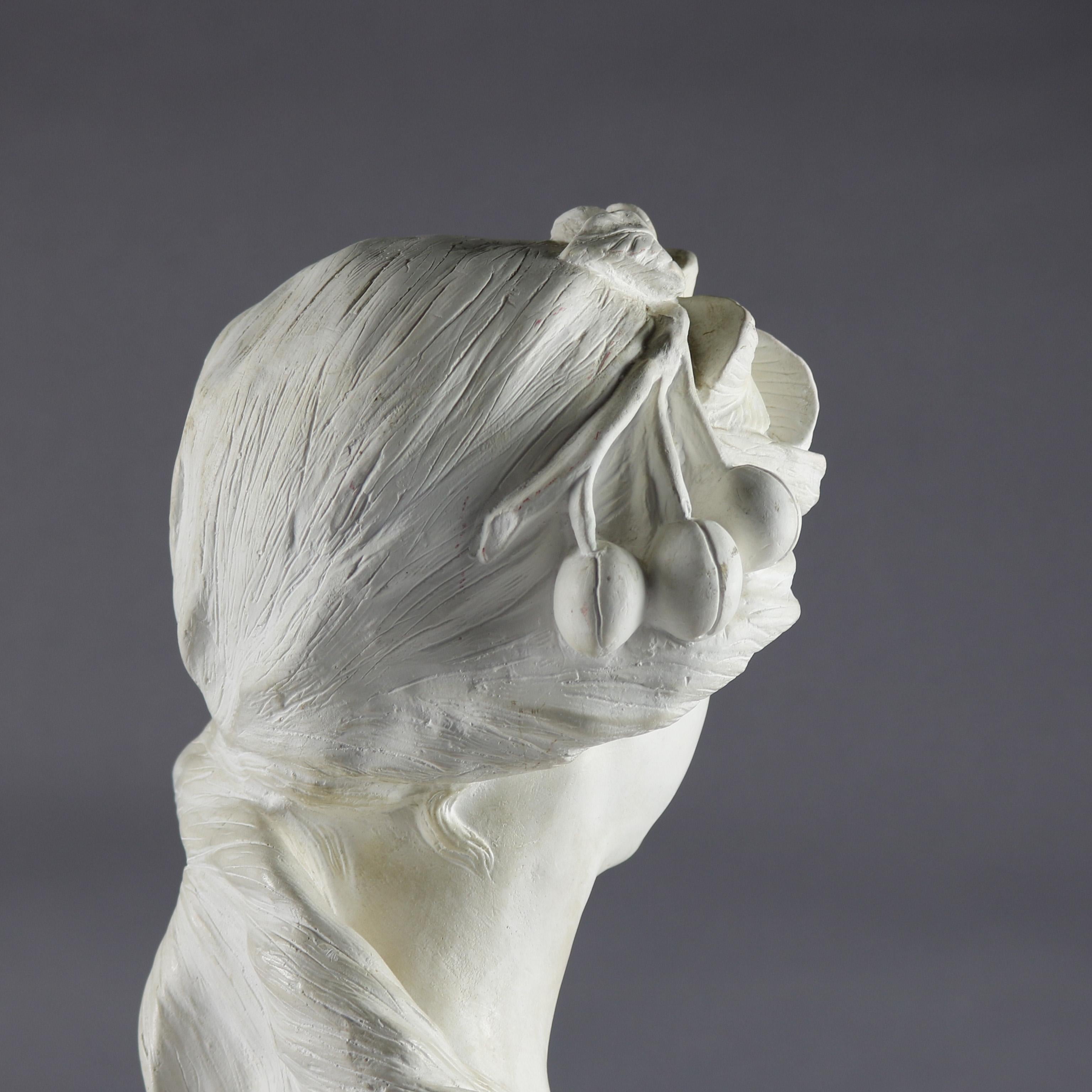 Antique French Art Nouveau Chalk Ware Portrait Sculpture Bust of Woman 5