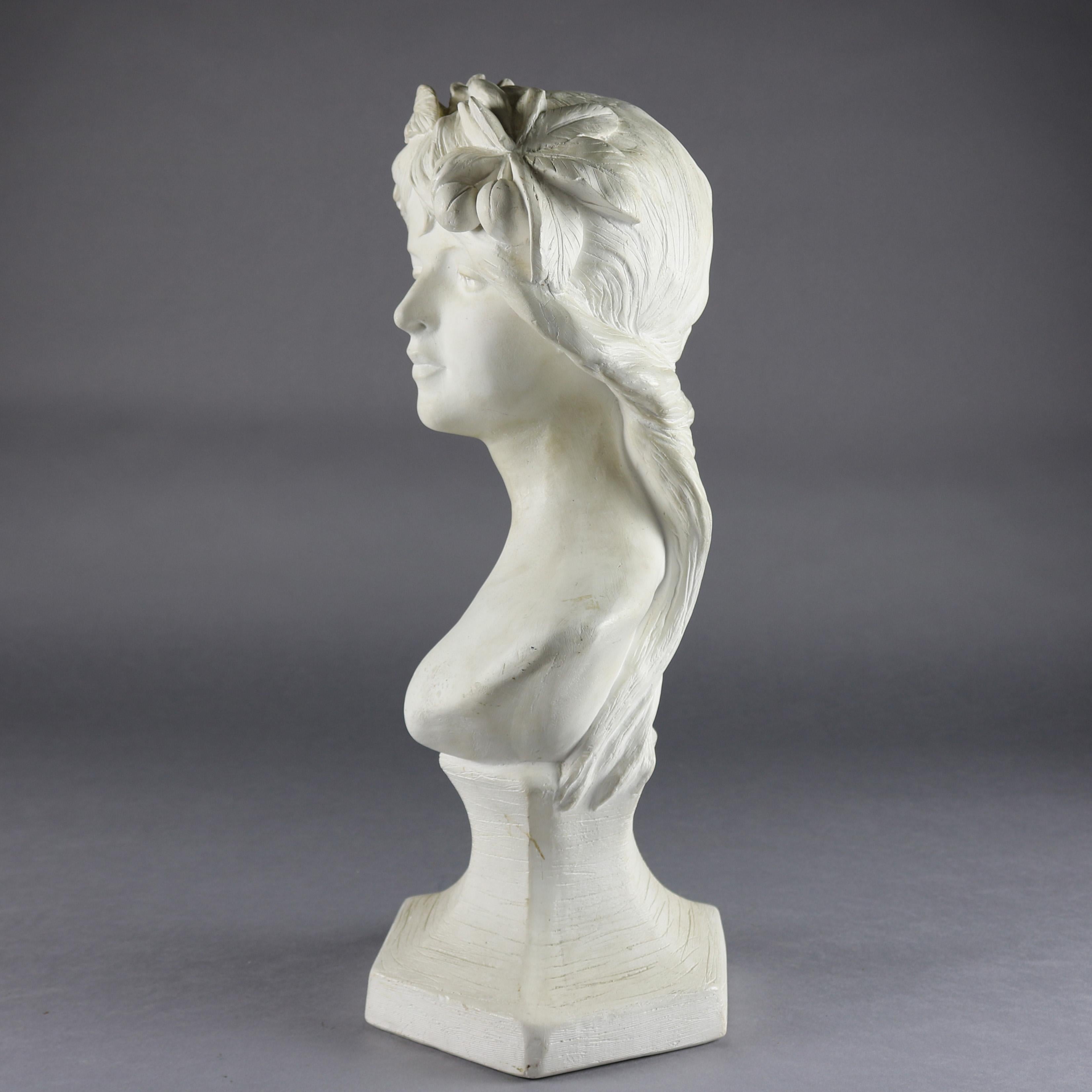 Antique French Art Nouveau Chalk Ware Portrait Sculpture Bust of Woman In Good Condition In Big Flats, NY