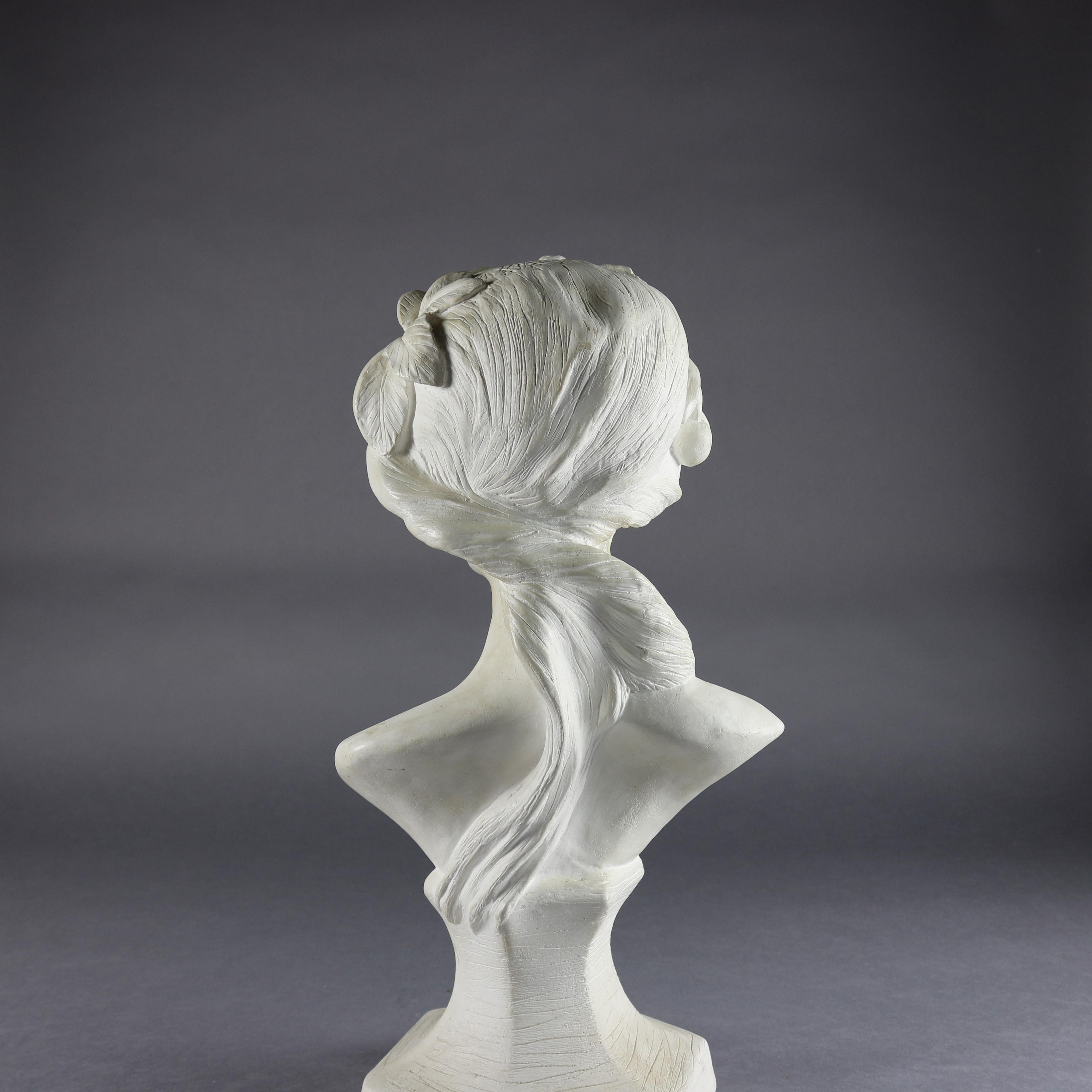 20th Century Antique French Art Nouveau Chalk Ware Portrait Sculpture Bust of Woman
