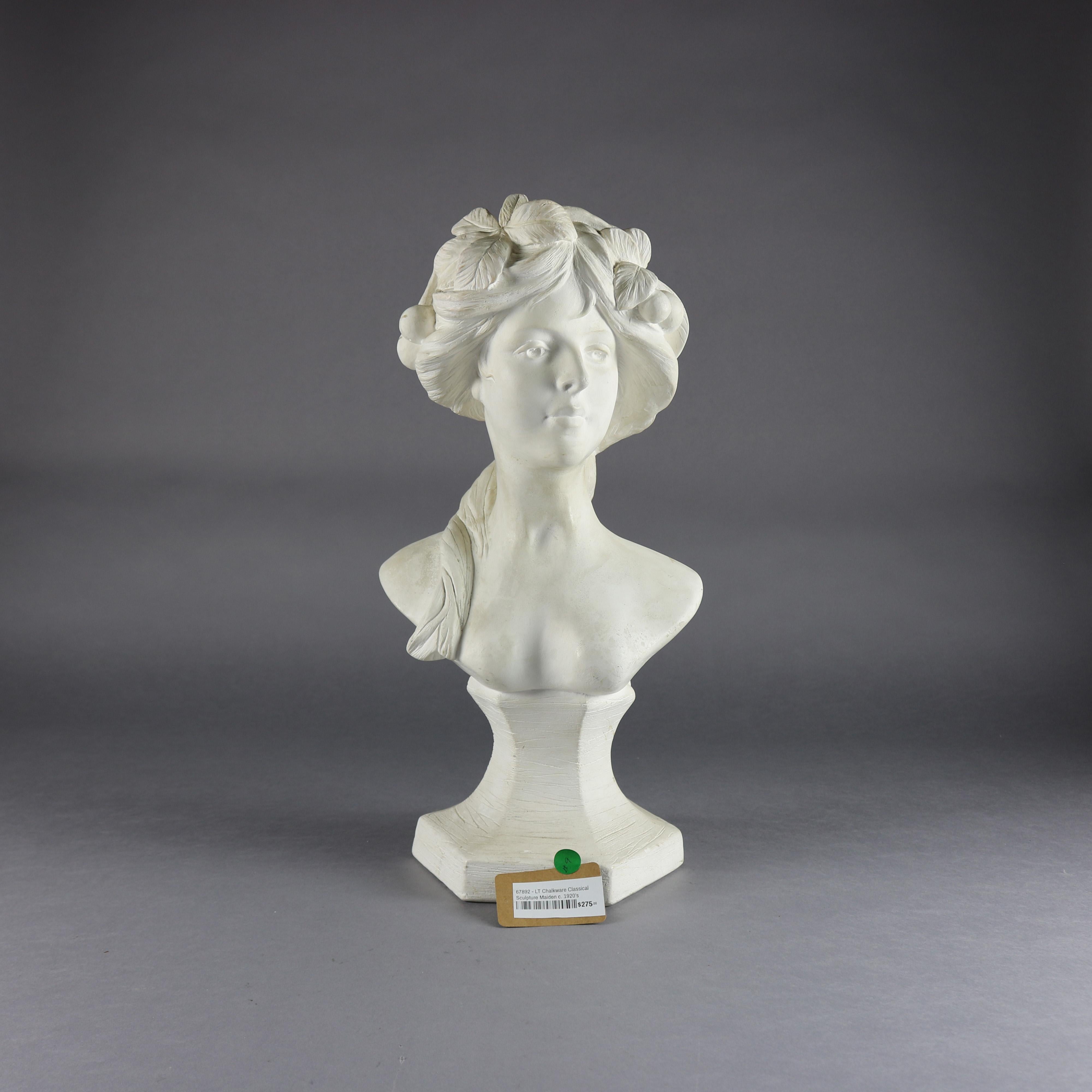 Composition Antique French Art Nouveau Chalk Ware Portrait Sculpture Bust of Woman