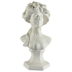 Vintage French Art Nouveau Chalk Ware Portrait Sculpture Bust of Woman