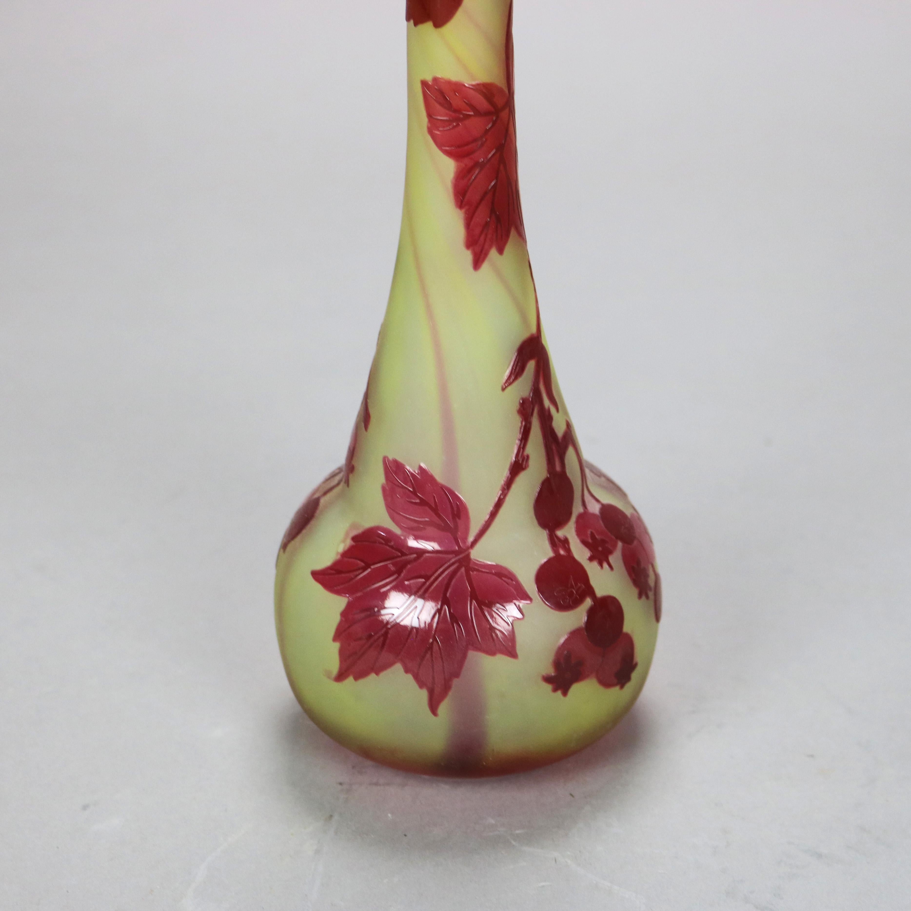 Antique French Art Nouveau Cut Back Flower Art Glass Vase Signed Galle C1920

Measures - 12