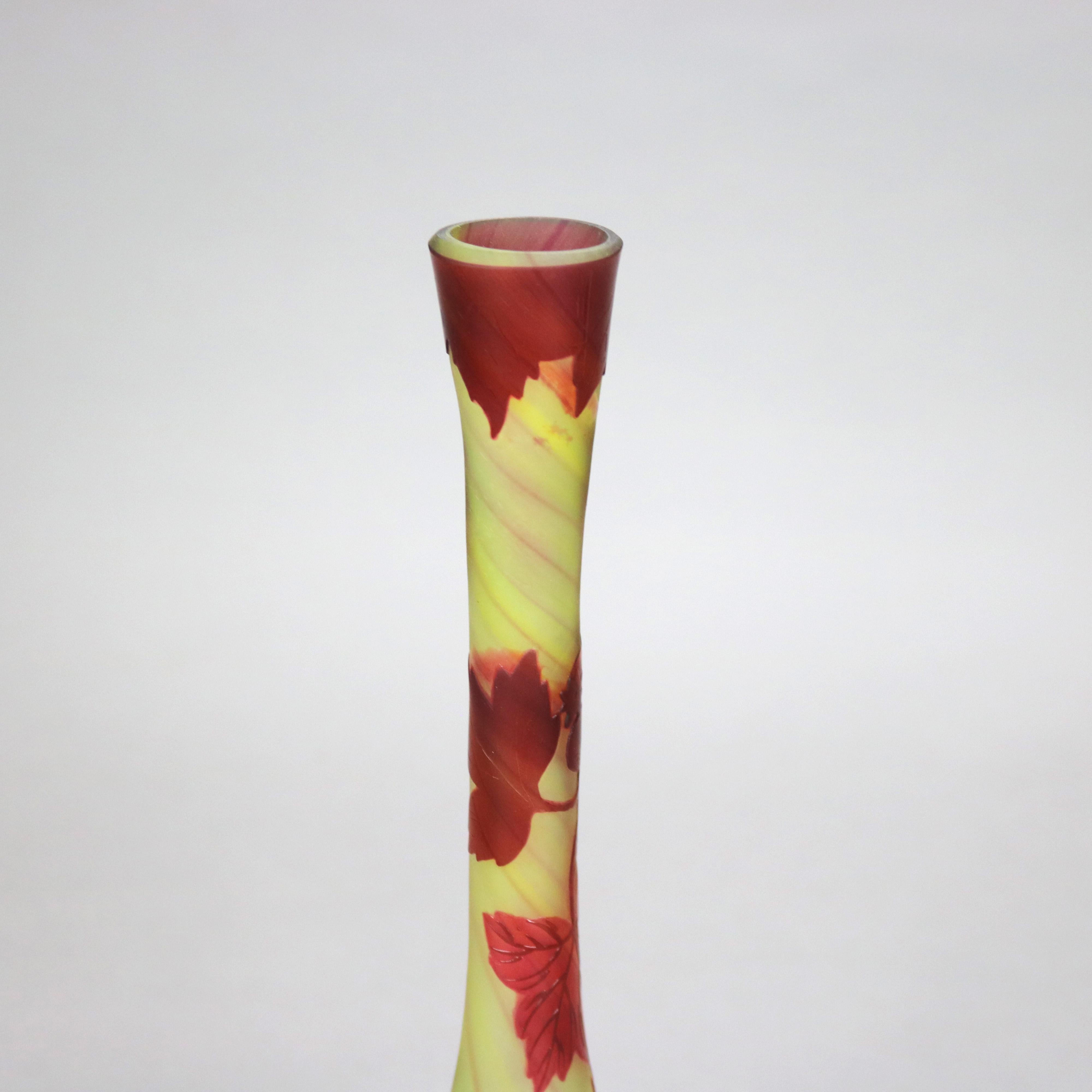 Antique French Art Nouveau Cut Back Flower Art Glass Vase Signed Galle C1920 In Good Condition For Sale In Big Flats, NY