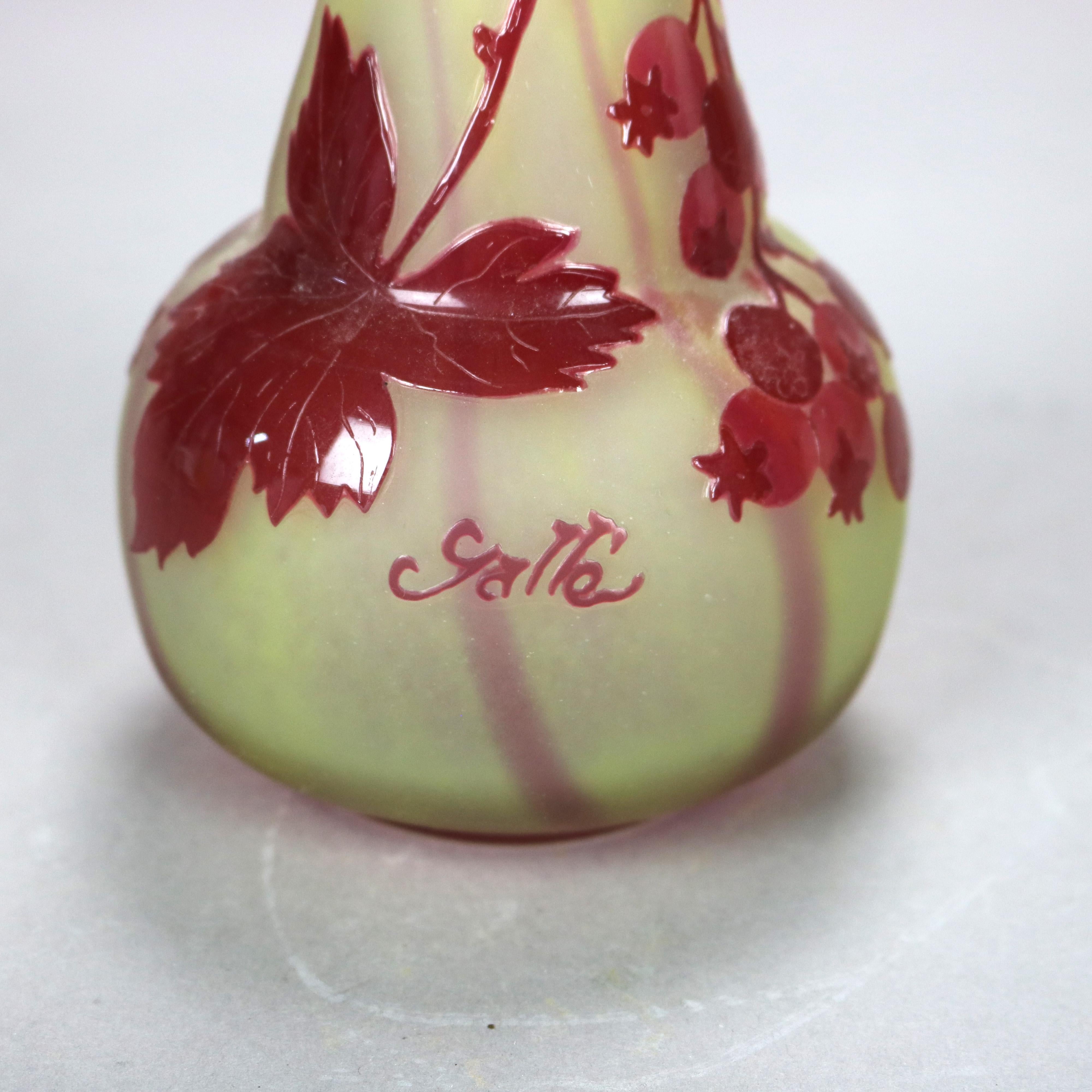 Antique French Art Nouveau Cut Back Flower Art Glass Vase Signed Galle C1920 For Sale 2
