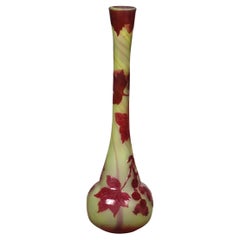 Antique French Art Nouveau Cut Back Flower Art Glass Vase Signed Galle C1920