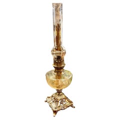 Antique French Art Nouveau Cut Glass And Silvered Spelter Oil Lamp