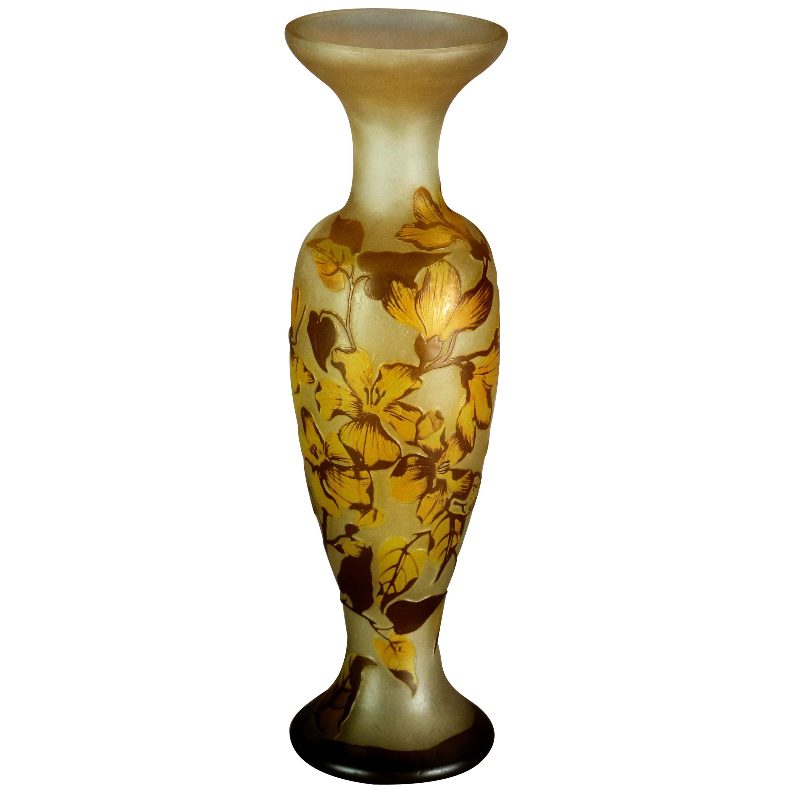 Antique French Art Nouveau Daum Nancy Cameo Cut Back Art Glass Vase, c1900