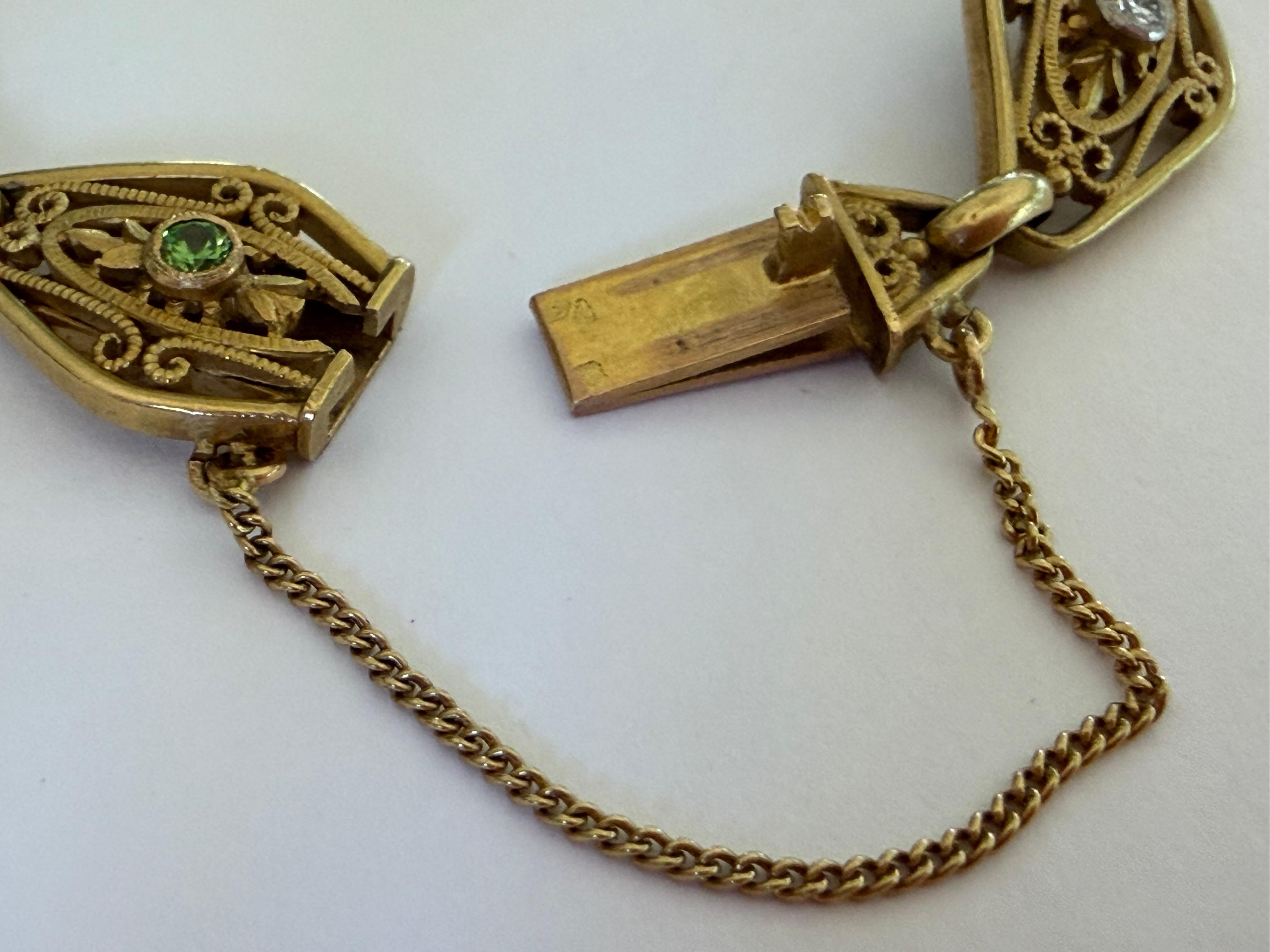 Antique French Art Nouveau Diamond and Garnet Gold Navette Pulsera de eslabones en venta 1