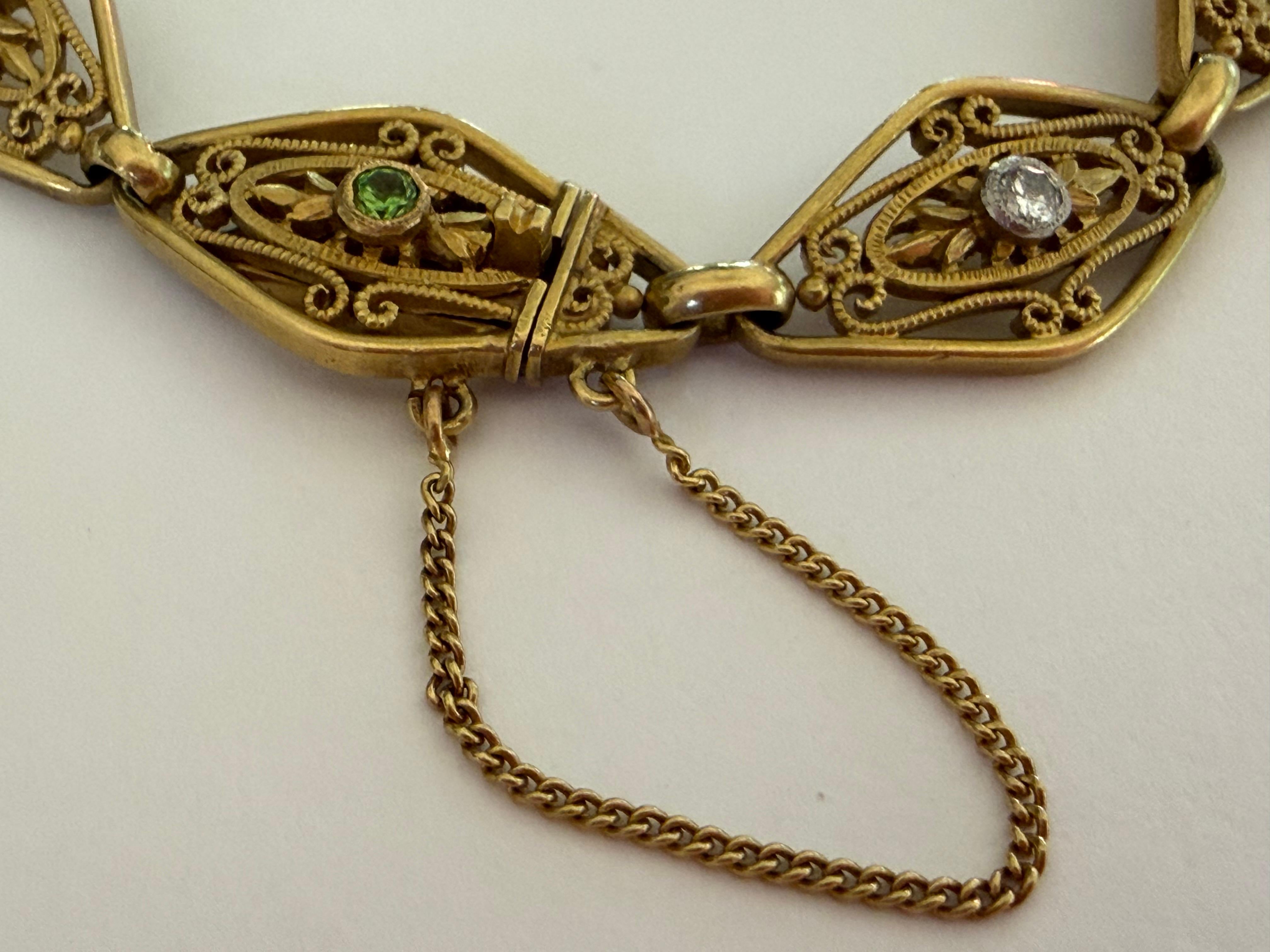 Antique French Art Nouveau Diamond and Garnet Gold Navette Pulsera de eslabones en venta 2