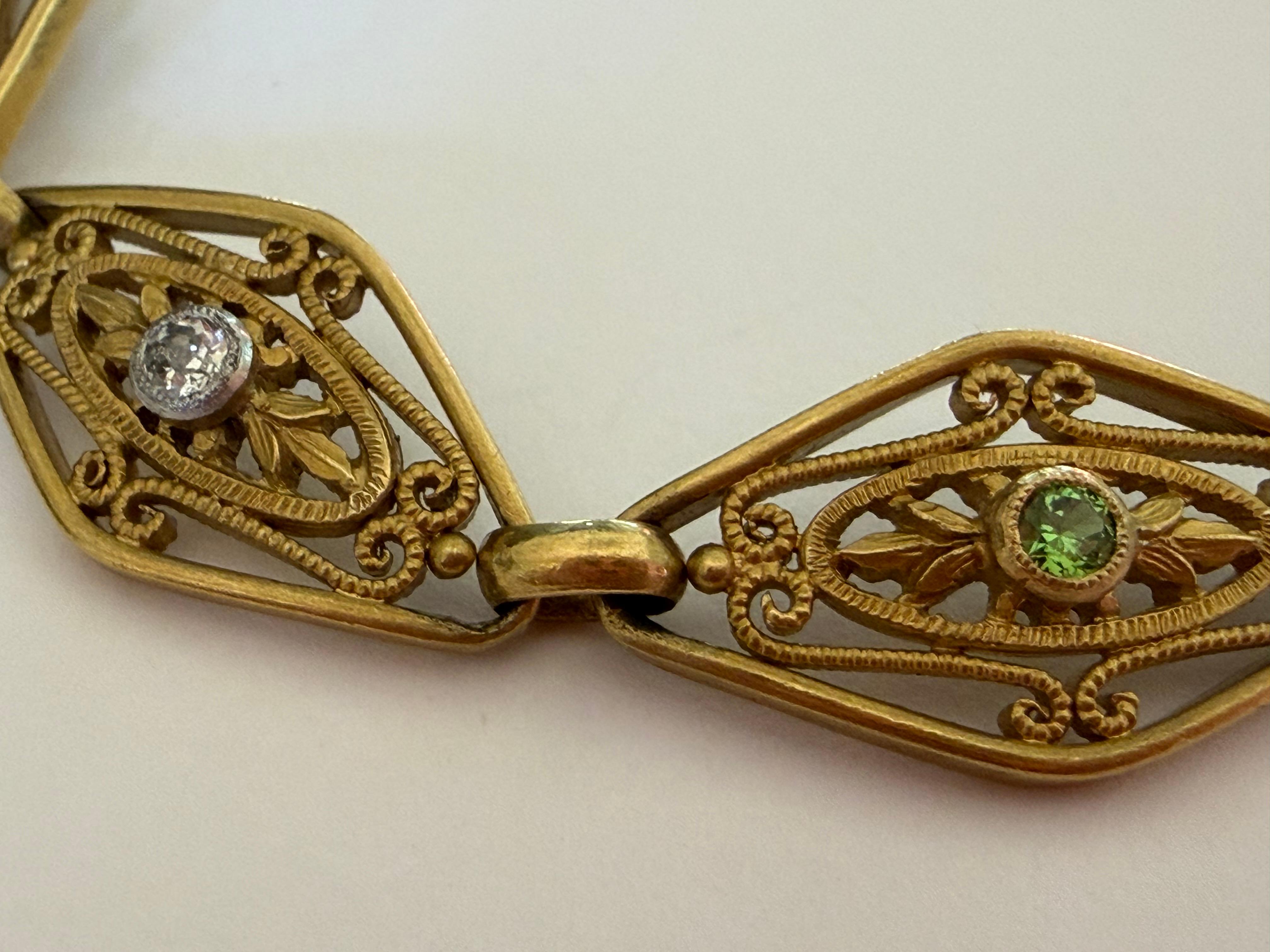 Antique French Art Nouveau Diamond and Garnet Gold Navette Pulsera de eslabones en venta 3