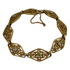 Antique French Art Nouveau Bracelet Navette en or avec diamants et grenats