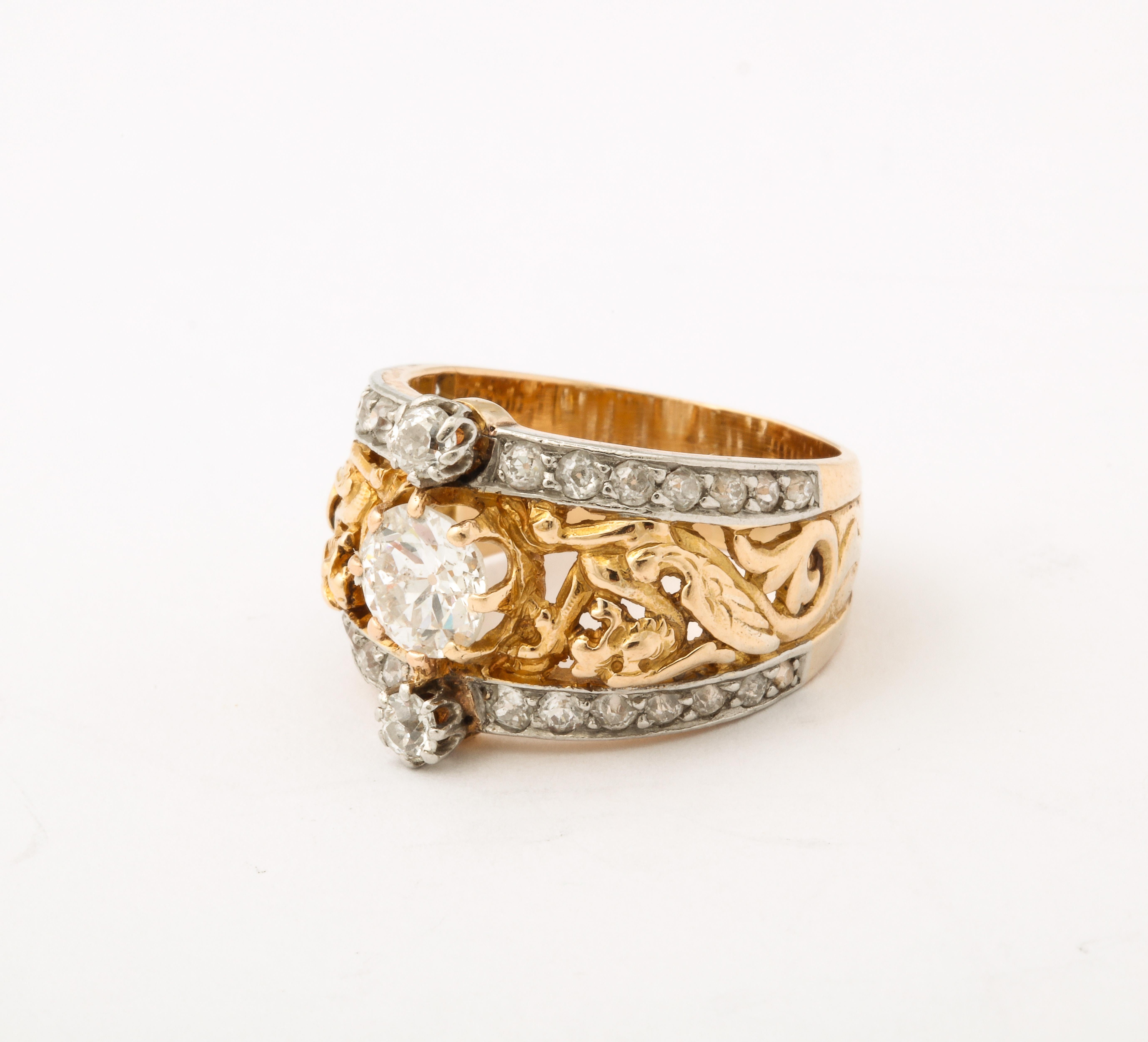 Round Cut Antique French Art Nouveau Diamond Ring  For Sale