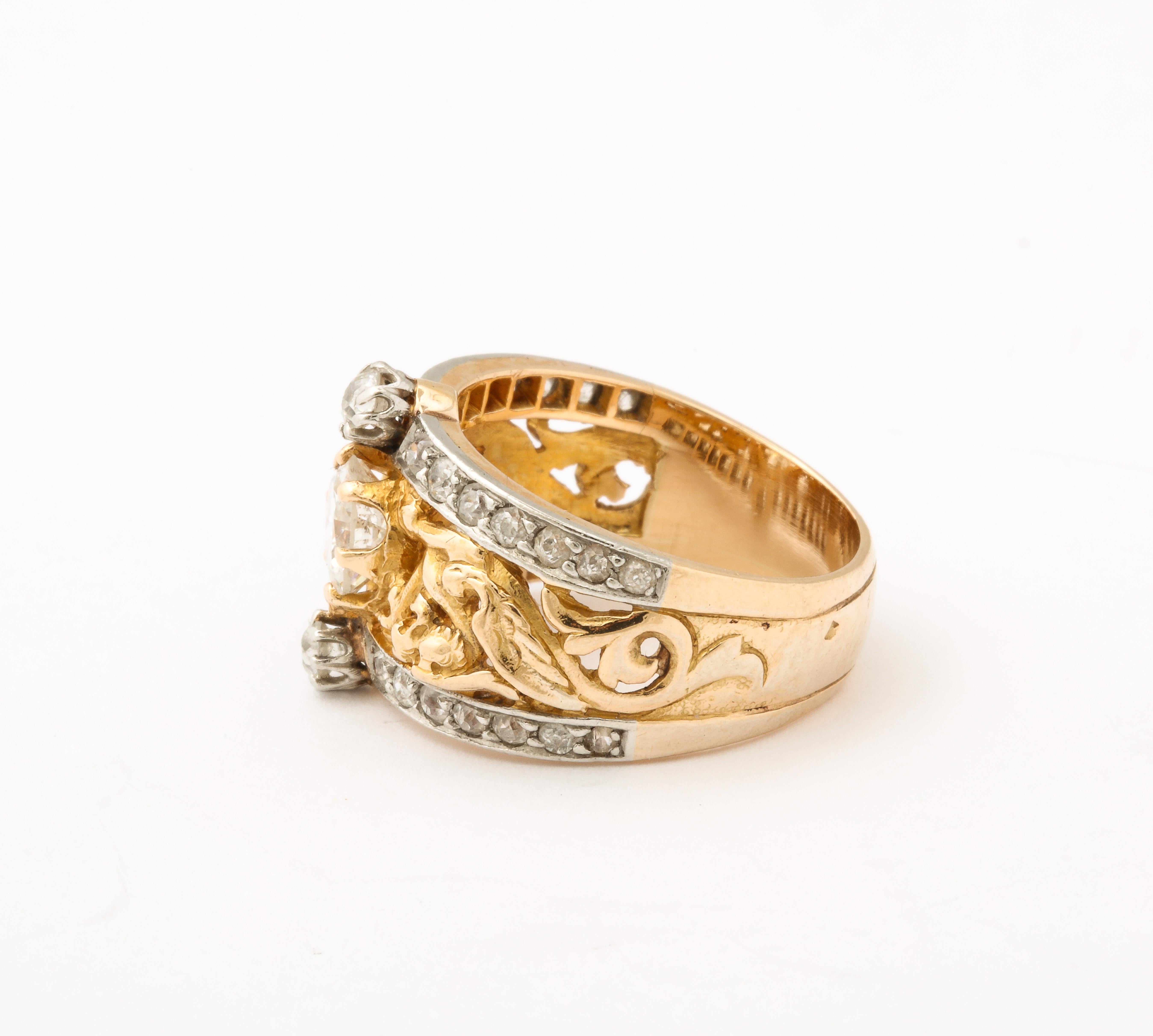 Antique French Art Nouveau Diamond Ring  In Excellent Condition For Sale In Stamford, CT