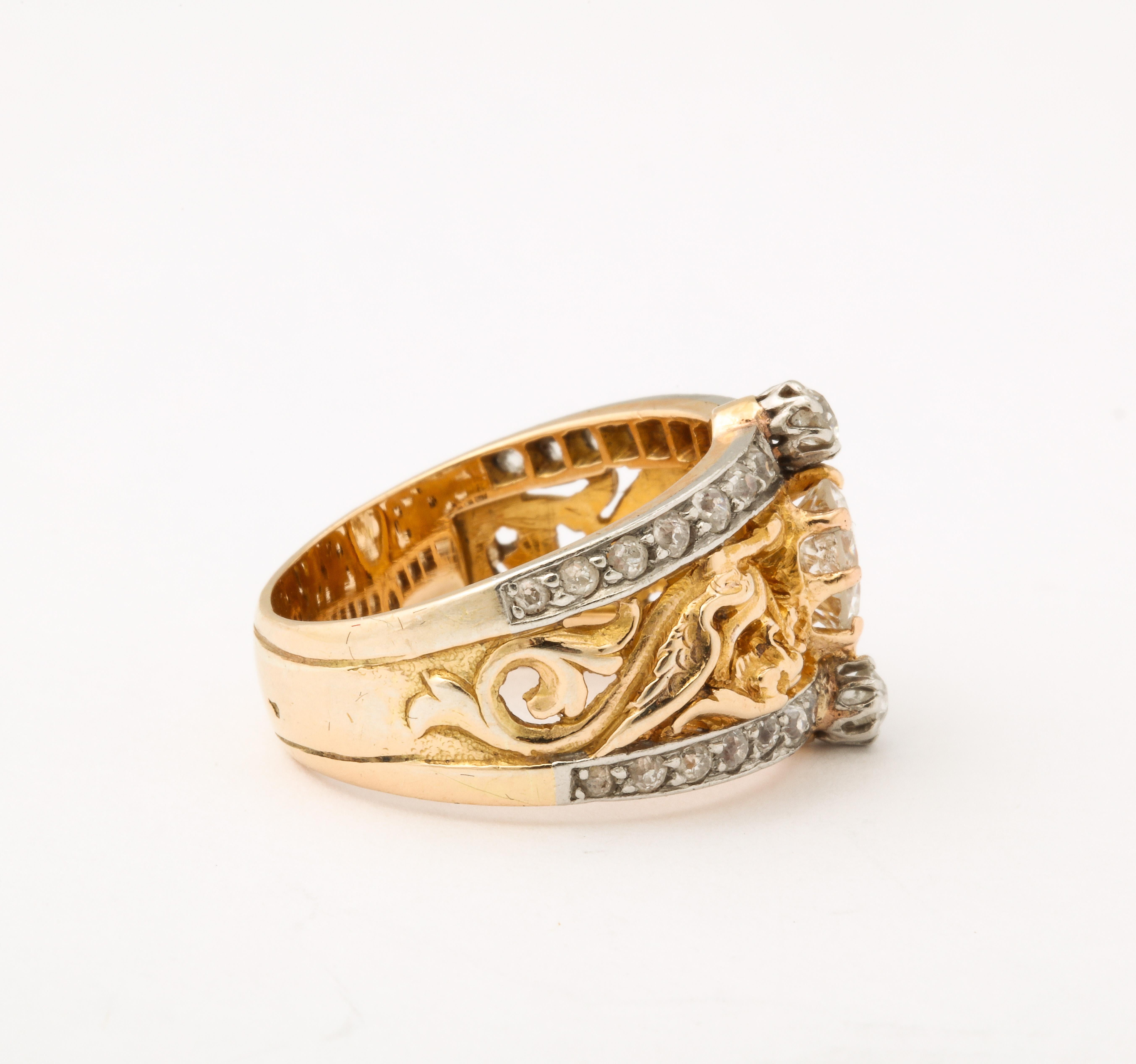Women's or Men's Antique French Art Nouveau Diamond Ring  For Sale