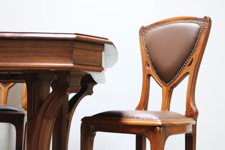 Antique French Art Nouveau Dining Room Set by Eugène Vallin 1903 Table