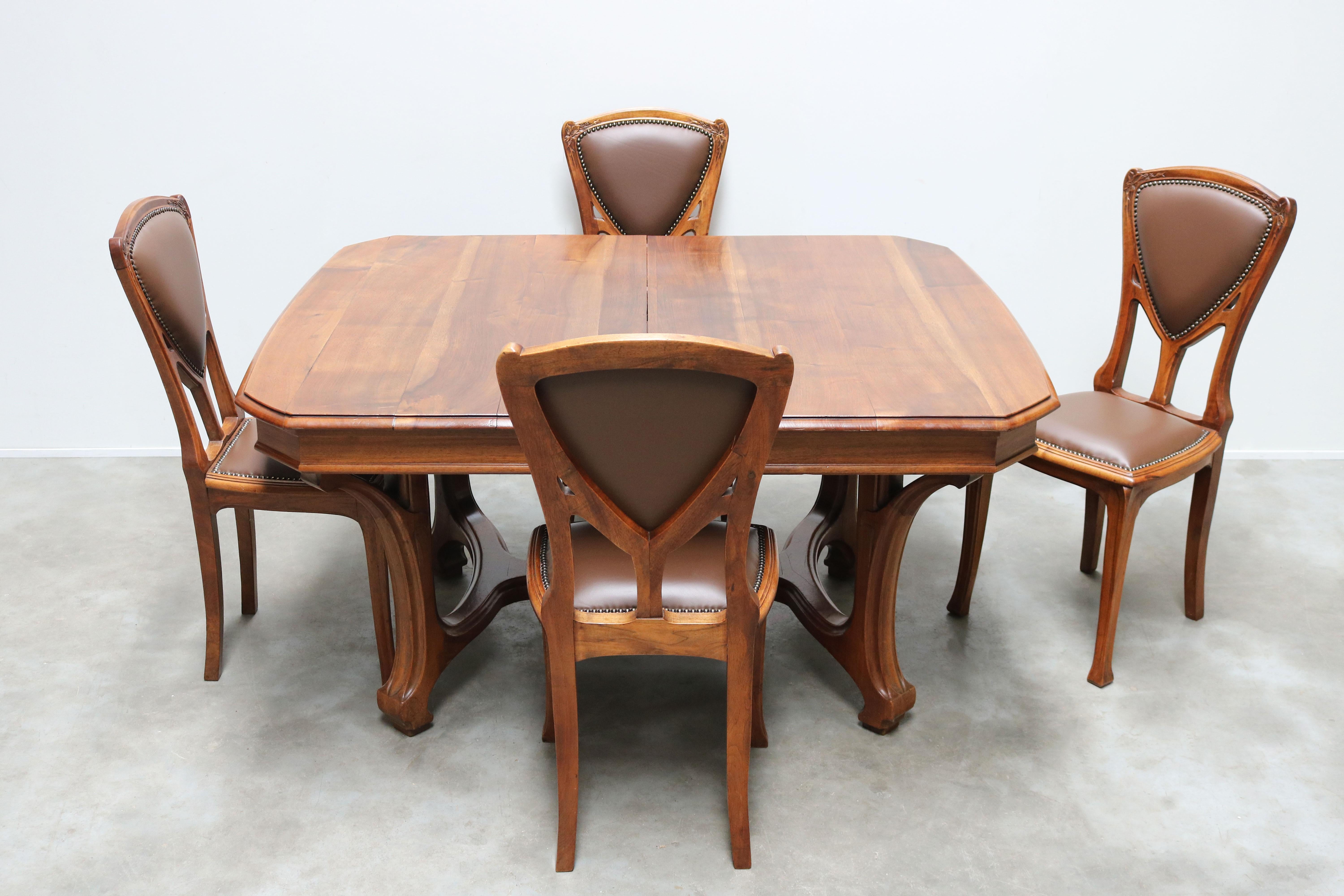 Antique French Art Nouveau Dining Room Set by Eugène Vallin 1903 Table Chairs For Sale 5